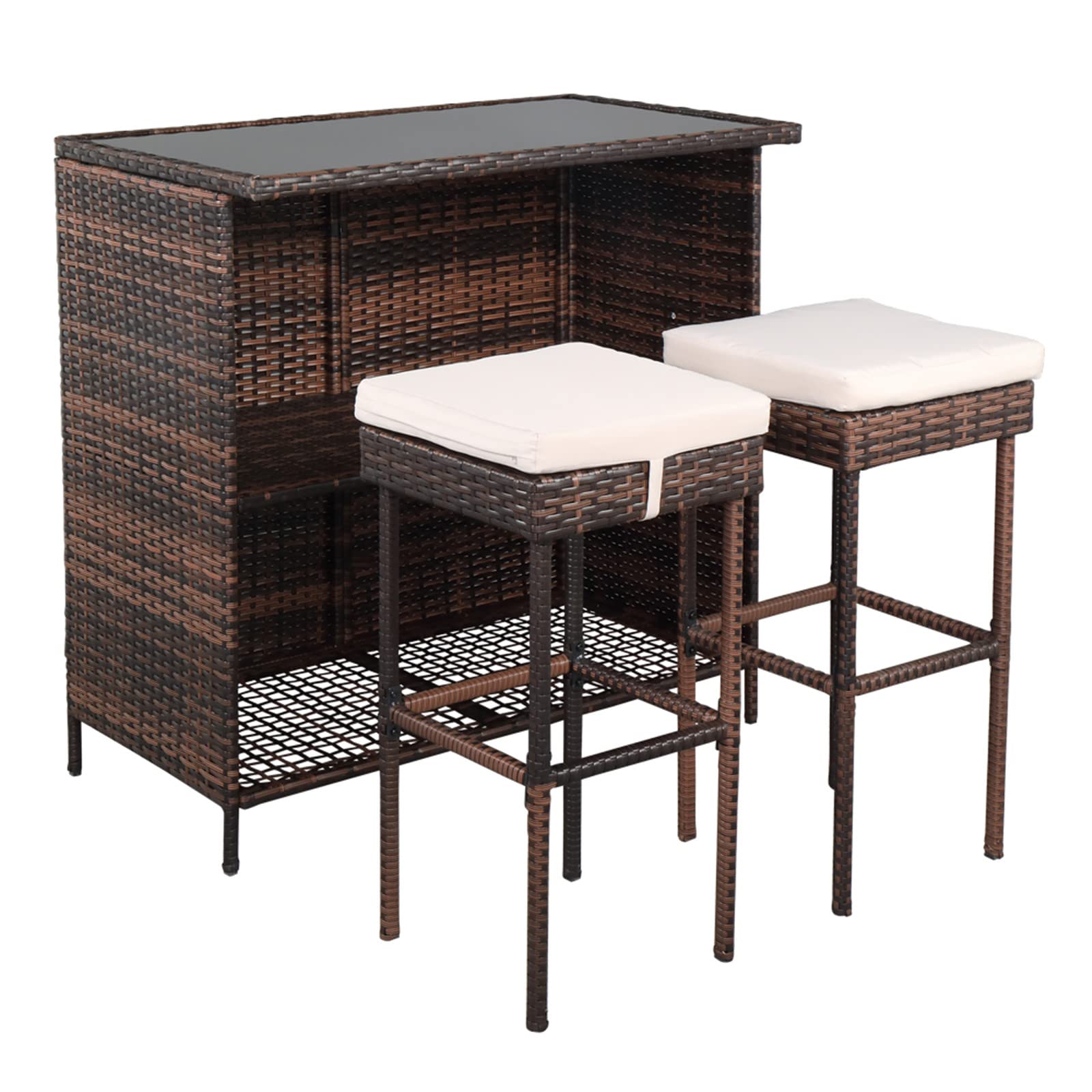 Keseno 3-Piece Outdoor Bar Table Set - Rattan Wicker Patio Furniture for Backyard, Poolside, Garden - Brown Gradient - Perfect for Entertaining, Lounging & Outdoor Dining