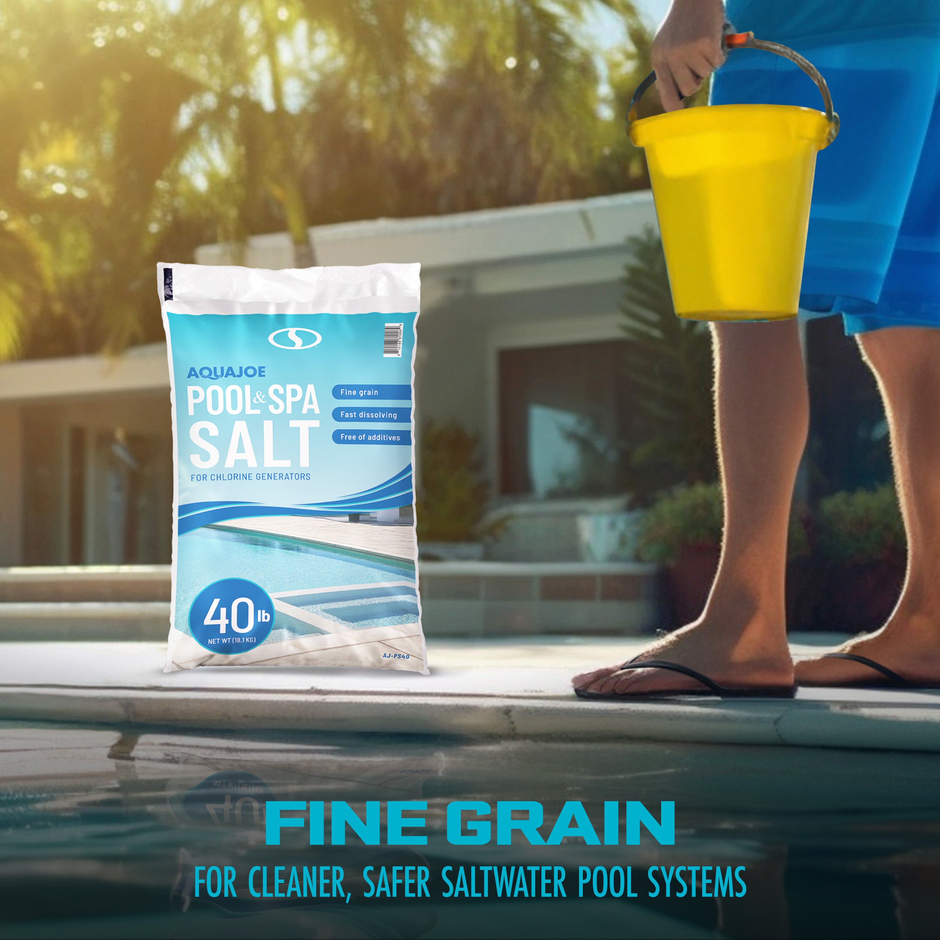 Aqua Joe AJ PS40 Pool & Spa Salt - Fast Dissolving 40 lb Bag for Chlorine Generators | Perfect for Inground & Above Ground Pools, Hot Tubs, and Spas