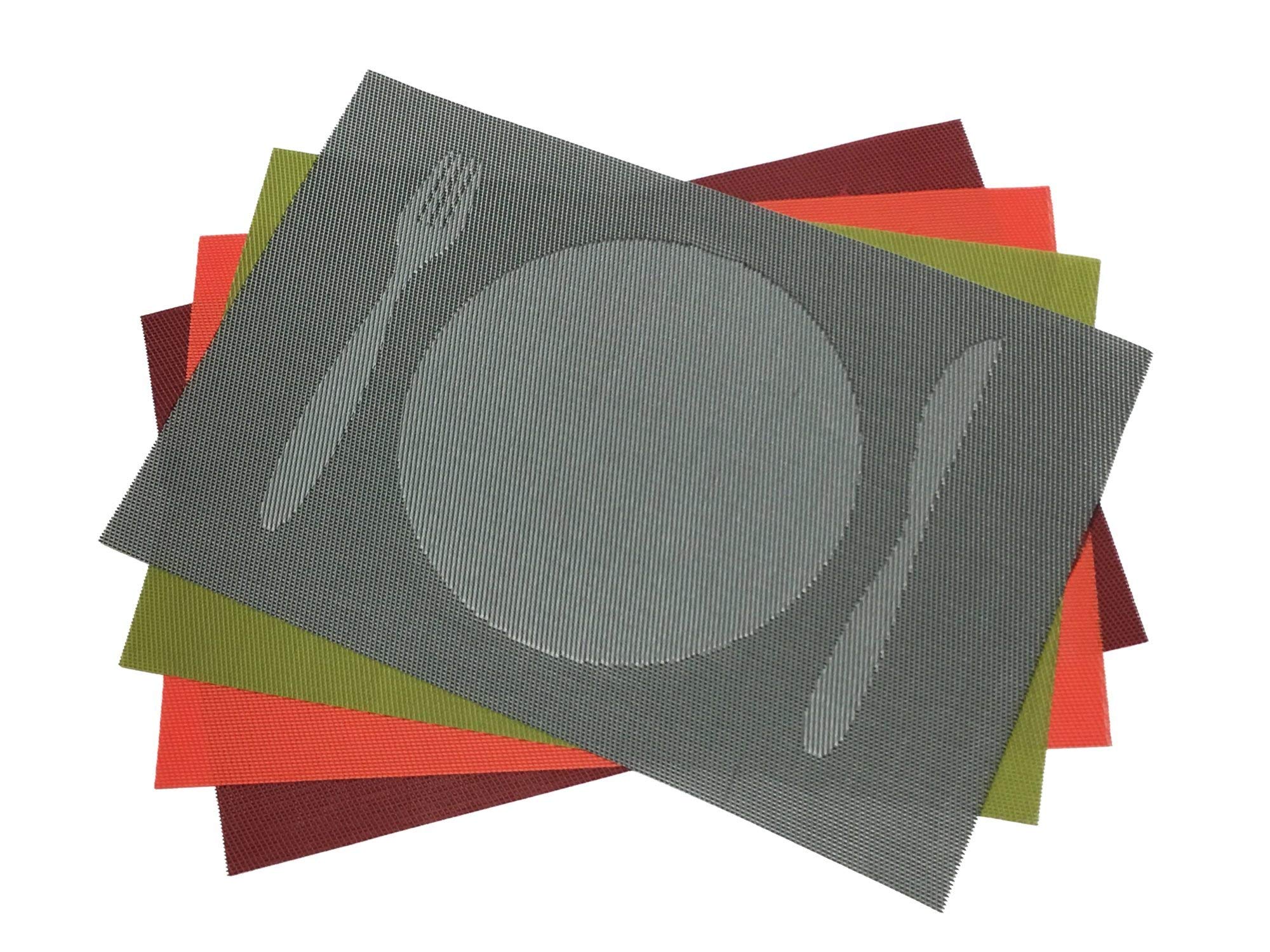 Kashi Home Easy Clean Quick Drying PVC Plastic Knife and Fork Woven Vinyl Kitchen Table Placemats - 12