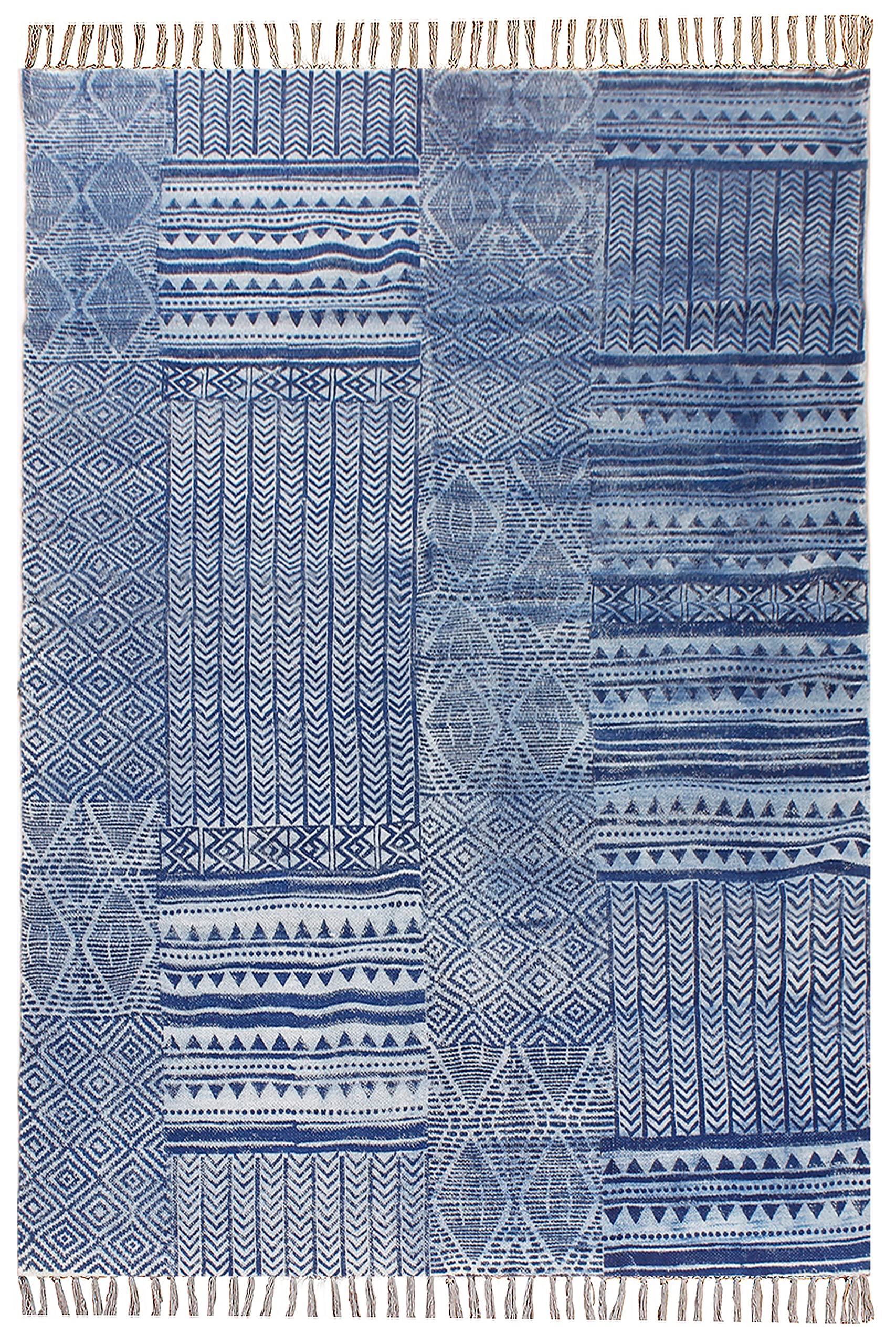 3x10 Ft Blue Cotton Dhurrie Abstract Kilim Rug - Indoor Outdoor Flatweave Runner Carpet for High Traffic Areas | Perfect for Bedroom, Bedside, Kitchen, Hallway & Stair Use