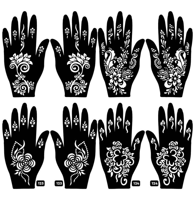 APCUTE 8-Piece Henna Tattoo Stencil Kit for Hands - Reusable Mehandi Design Templates for Women & Kids | Easy DIY Body Art | Perfect for Weddings, Festivals & Parties