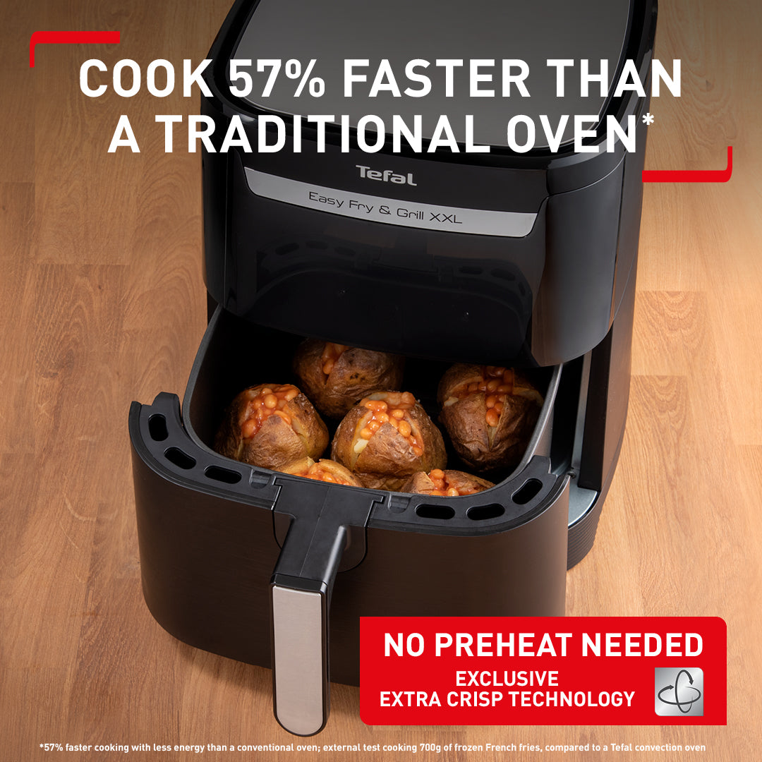 Tefal Easy Fry & Grill XXL Black Air Fryer EY8018 - 5.2L Large Capacity, 1700W, 8-in-1 Functions for Healthy Frying, Grilling, Roasting - Perfect for Family Meals, Parties & Quick Snacks