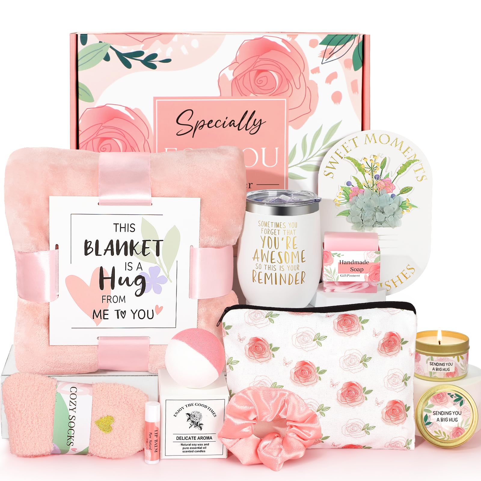 Relaxing Spa Gift Basket for Women - Self Care Gift Set with Flannel Blanket, Luxury Birthday Present Box | Unique Get Well Soon Care Package - Perfect for Mother's Day, Anniversary & Stress Relief Gifts