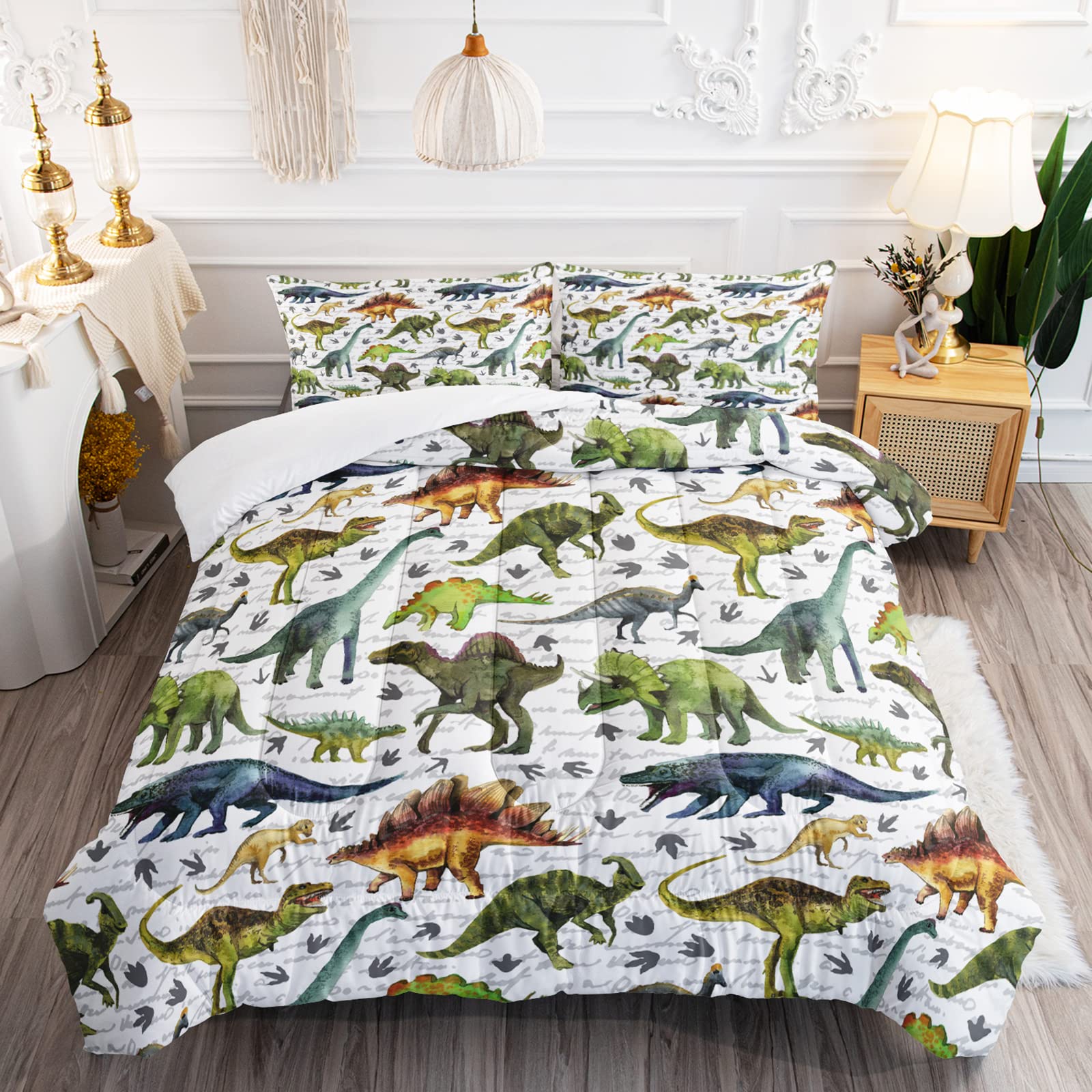 Dinosaur Duvet Cover Twin Size - Jurassic Dino 3 Piece Bedding Set for Boys with Pillow Shams | Ultra Soft, Lightweight & Breathable All Season Comforter | Perfect for Kids' Bedroom, Dinosaur Themed Nursery or Gift