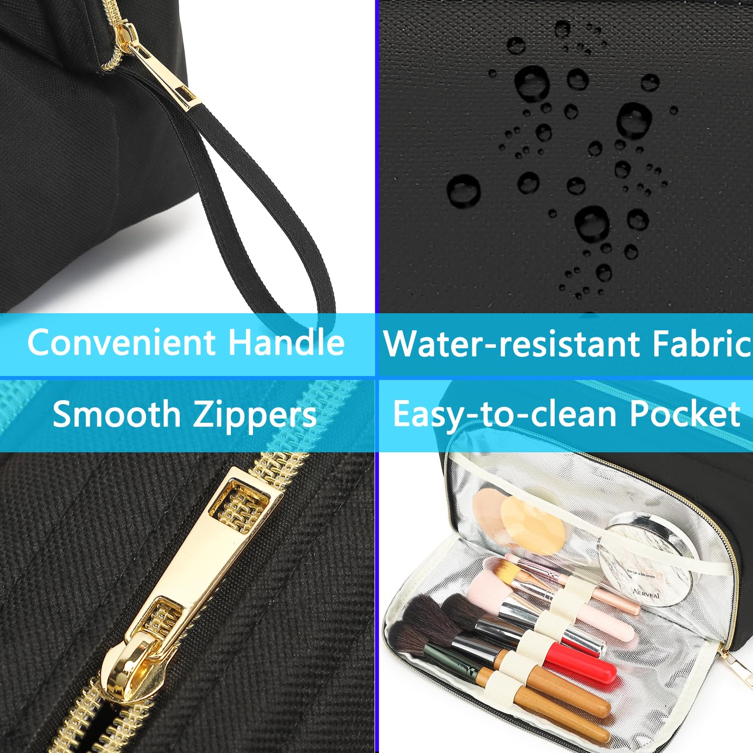 Travel Makeup Bag with Brushes Pocket - Large Cosmetic Organizer for Women | Perfect for Travel & Skincare Storage