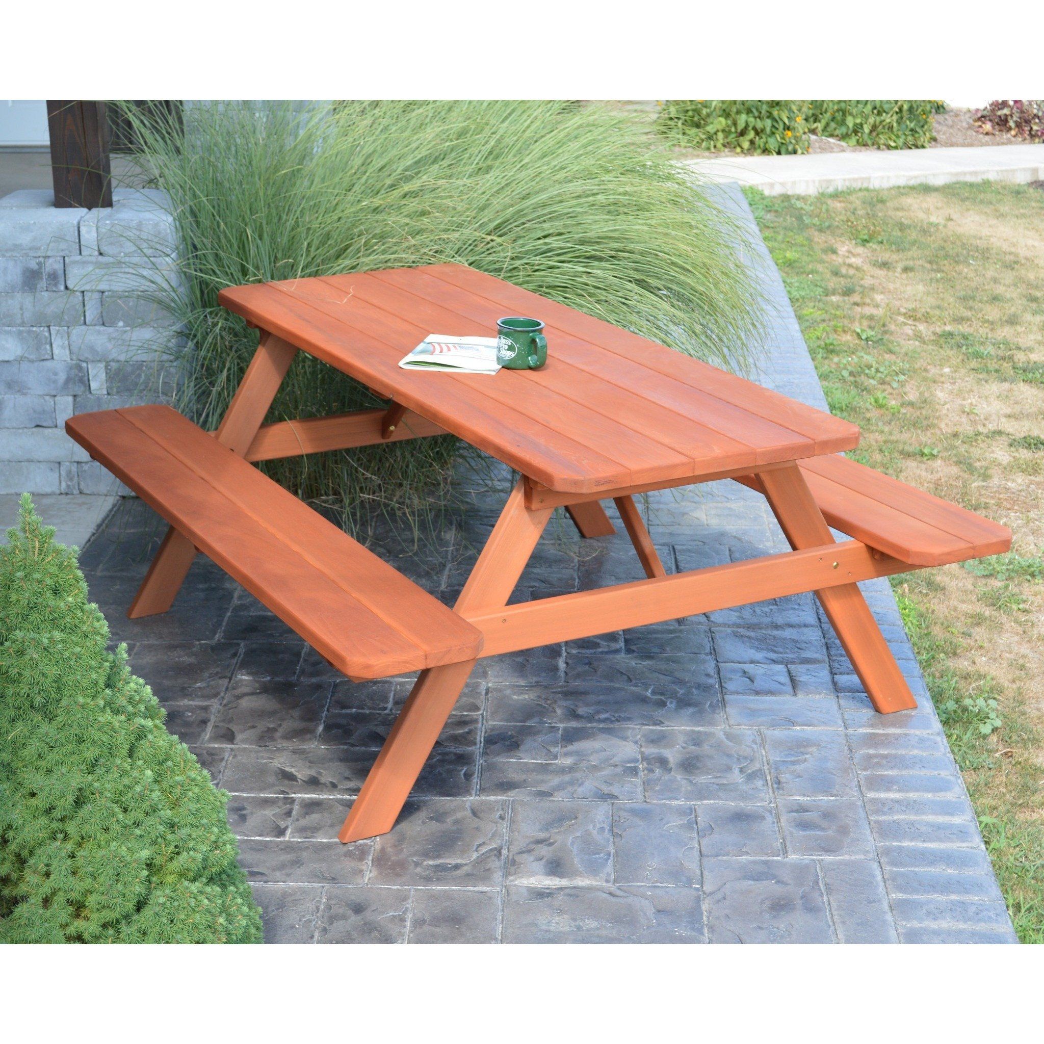 A & L Furniture 8ft Picnic Table with Attached Benches - Free 2 Umbrella Holes - Perfect for Outdoor Dining, Backyard BBQs, and Garden Parties