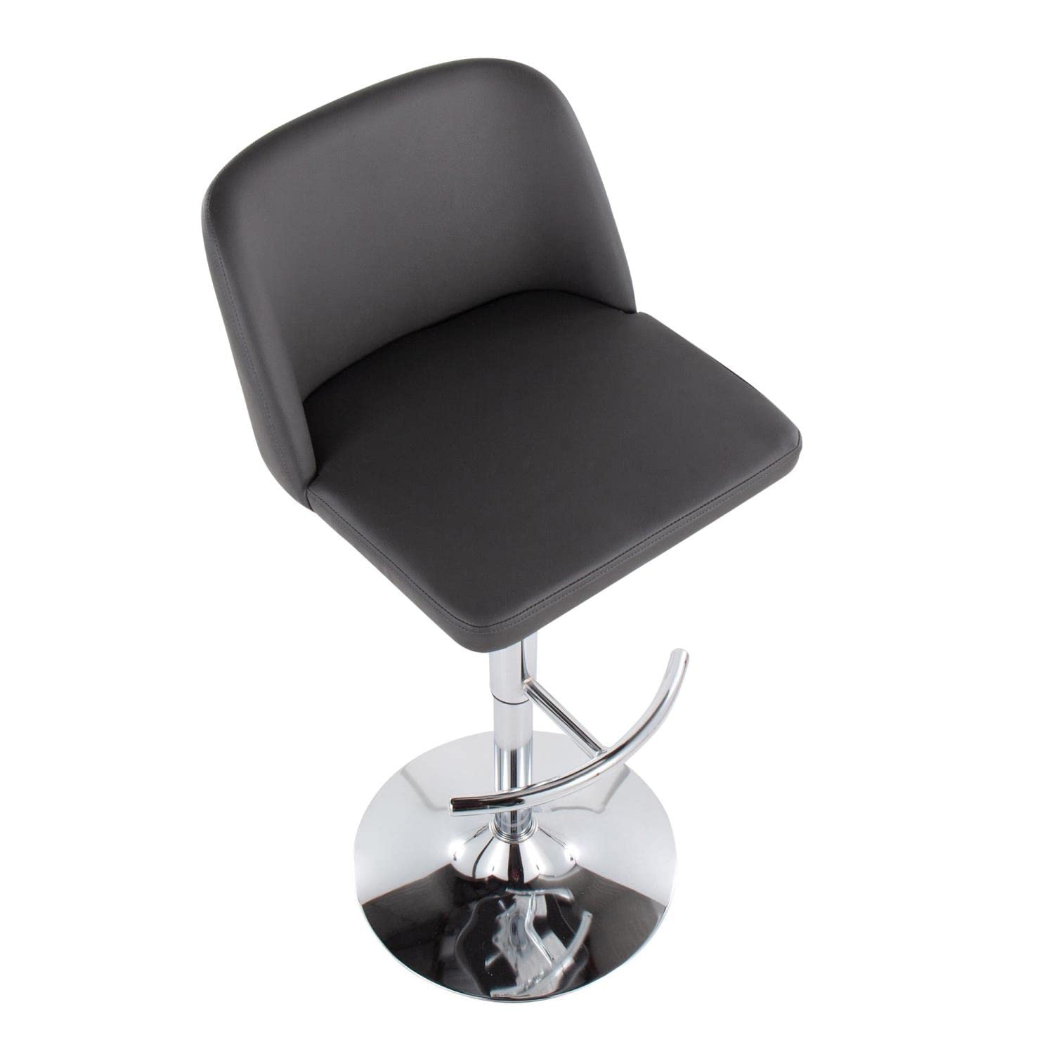 LumiSource Toriano Adjustable Swivel Bar Stool Set of 2 - Chrome Metal Frame with Grey Faux Leather Seat - Modern Kitchen Island & Home Bar Stools for Dining & Entertainment Areas