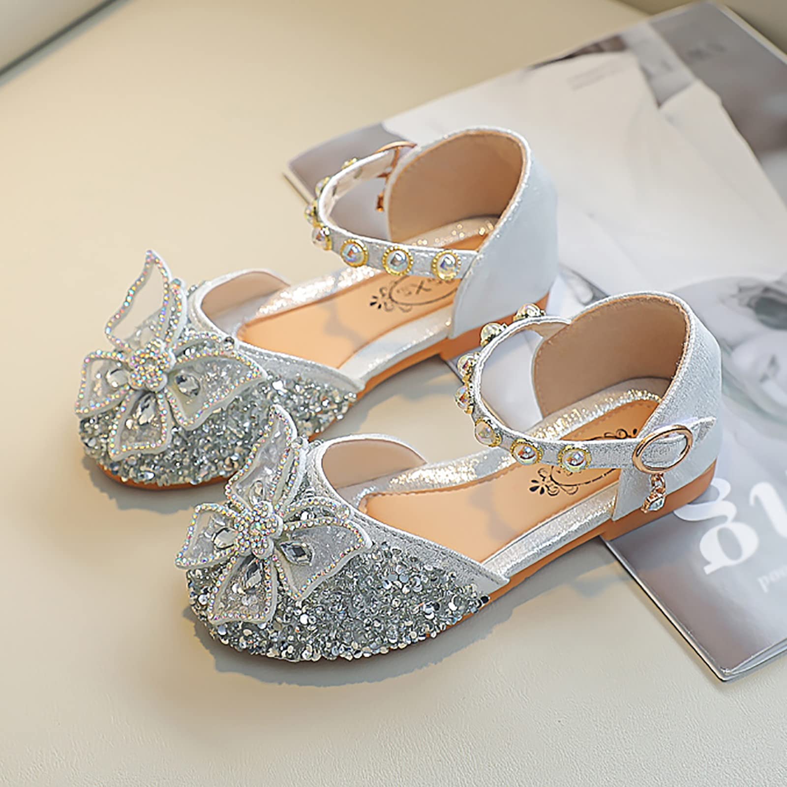 **Baby Girls Pearl Crystal Shoes - Bling Bowknot Princess Sandals for Infants & Toddlers - Perfect for Parties, Dance Performances & Special Occasions**