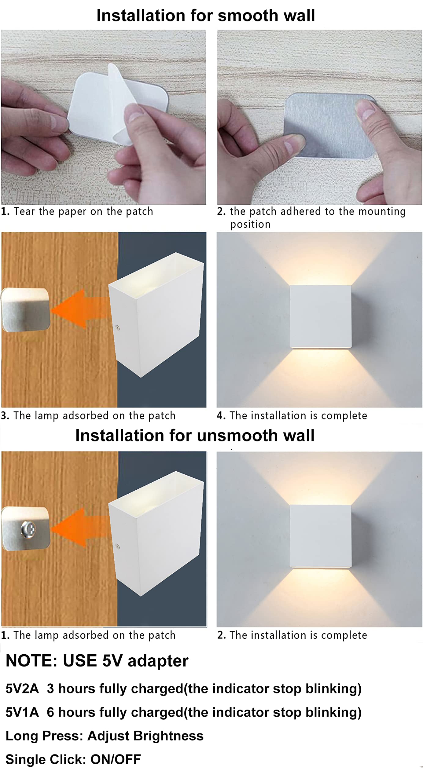 ZYI Rechargeable LED Wall Sconce Light - Touch Control, USB Powered Cordless Bedside Lamp for Bedroom, Nursery, Hallway & Staircase - Warm White 3000K (2 Pack, Black) | Perfect for Night Reading, Kids' Room Safety & Ambient Lighting