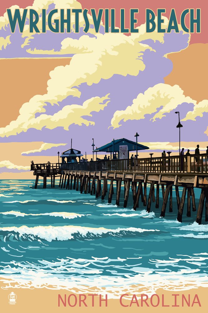 Wrightsville Beach NC Pier and Sunset 24x36 Signed Art Print - Coastal Wall Decor for Living Room, Bedroom & Office - Perfect Beach House Decor