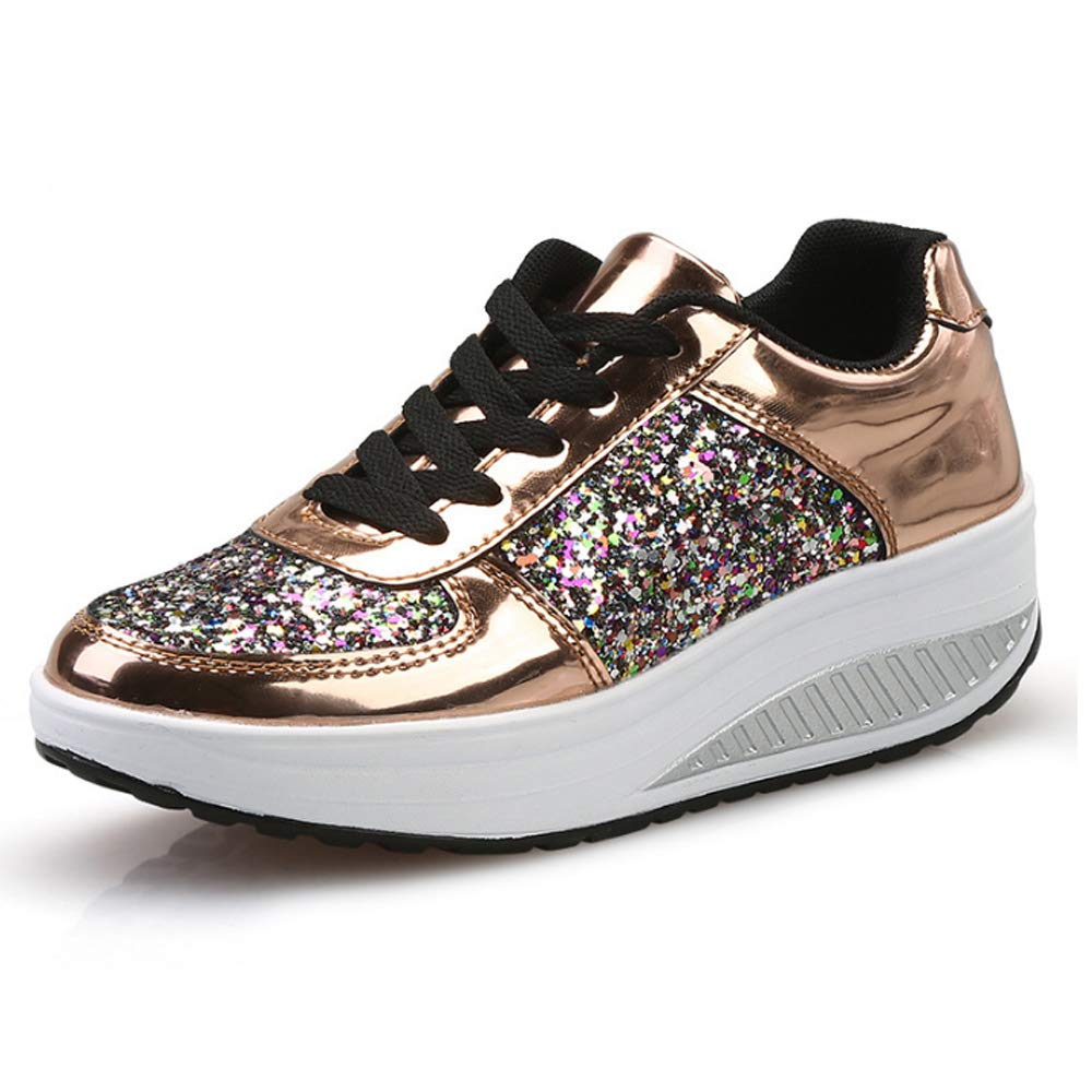 Yu Li Women's Glitter Fashion Sneakers - Sparkly Lace-Up Casual Walking Shoes for Women | Perfect for Parties, Night Out & Everyday Wear