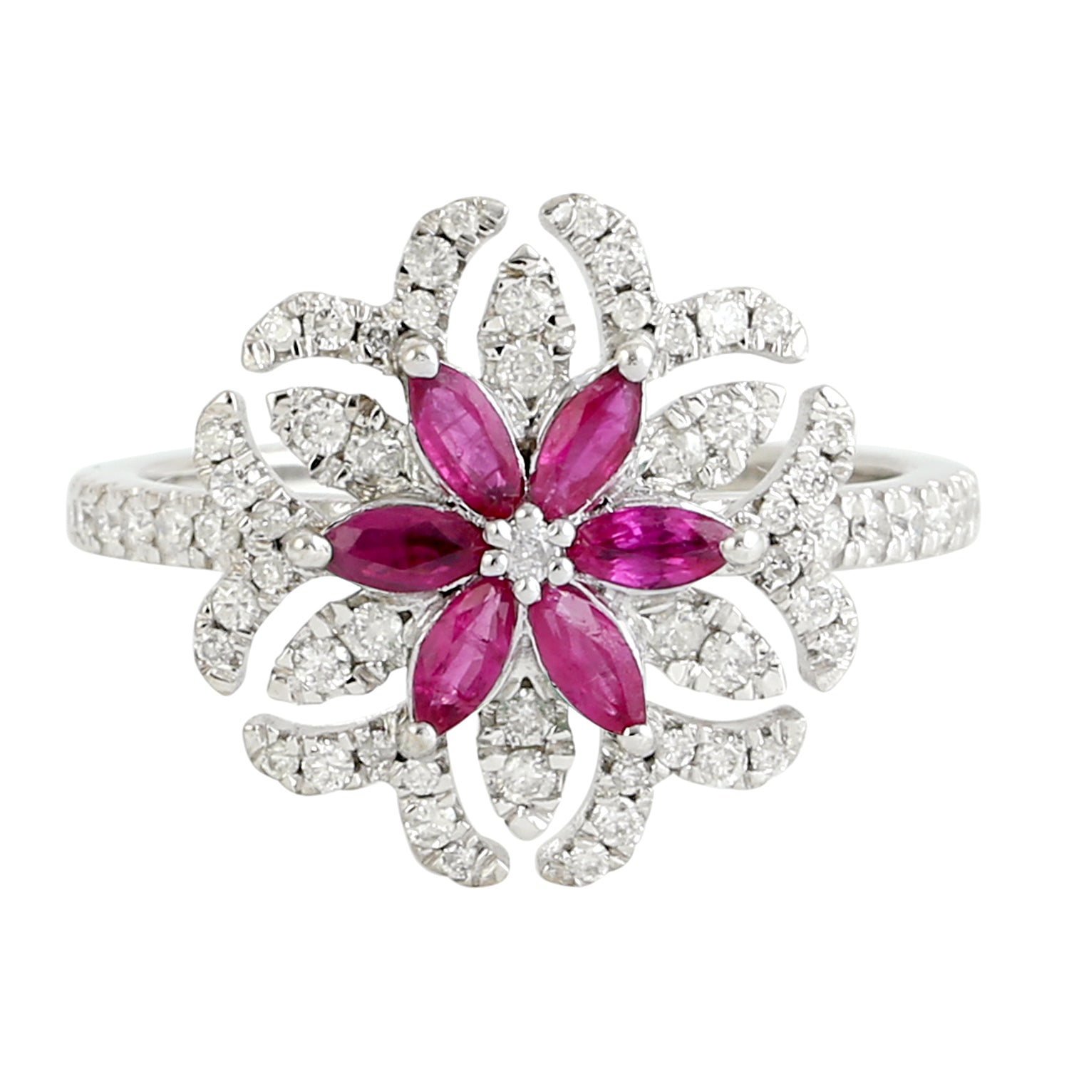 18K White Gold Marquise Cut Ruby and Diamond Pave Engagement Ring for Women - Perfect for Proposals, Anniversaries, and Special Occasions