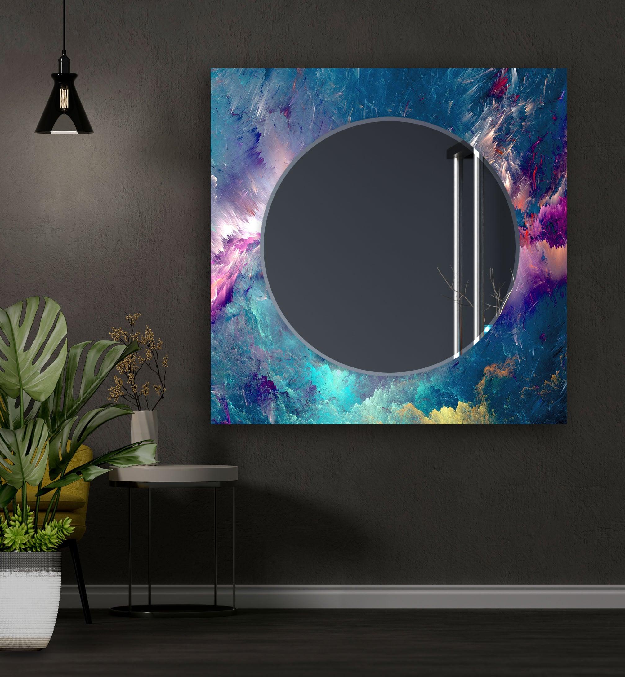 Blue & Purple Lightning Wall Mirror - Modern Decorative Mirror for Living Room, Bedroom, or Entryway - Shatterproof & Stylish Home Decor Accent
