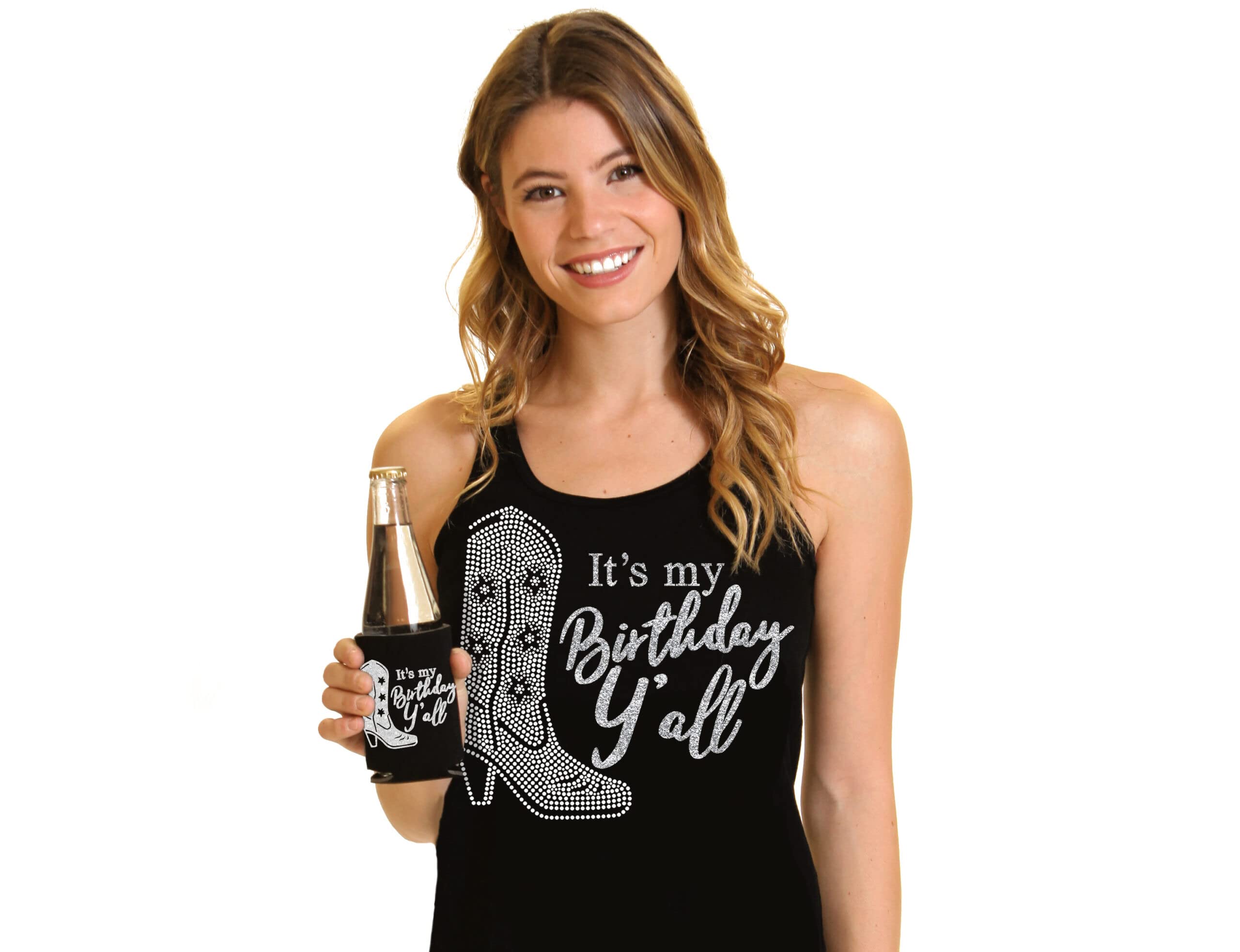 Women's Birthday Tank Tops with Crystal Rhinestone - Birthday Queen & Squad Shirts for Women - Perfect for Birthday Parties, Girls Night Out & Bachelorette Celebrations