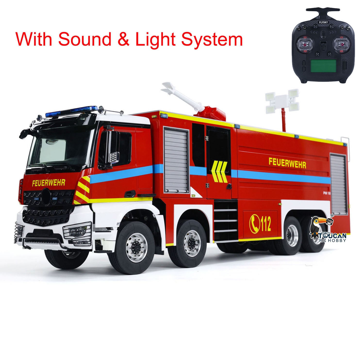 1/14 Scale 8x4 Metal RC Fire Truck Chassis - Radio Controlled Fire Engine with Light & Sound, FlySky ST8 Motor, Servo, Pre-Assembled & Painted - Perfect for Firefighting Simulation, RC Hobbyists, and Collectors