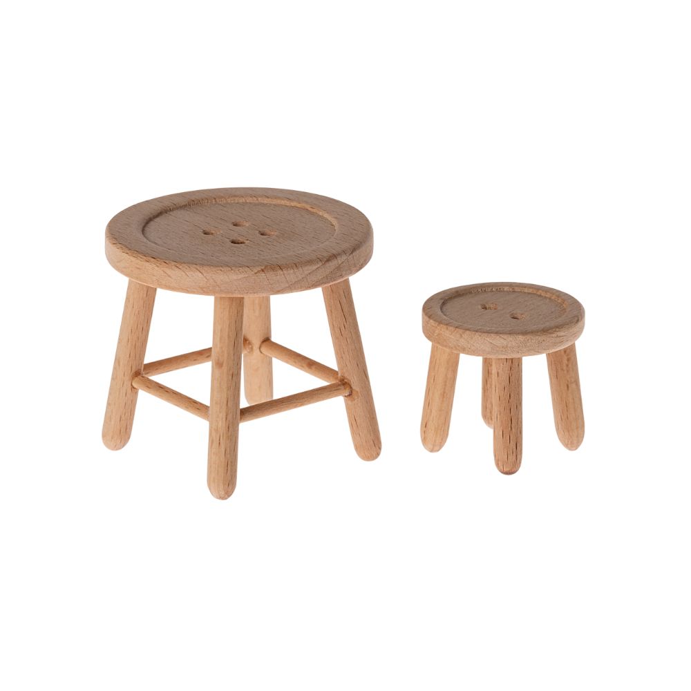 Maileg Mouse Table and Stool Set - Wooden Kids Play Furniture for Pretend Tea Parties & Creative Playtime