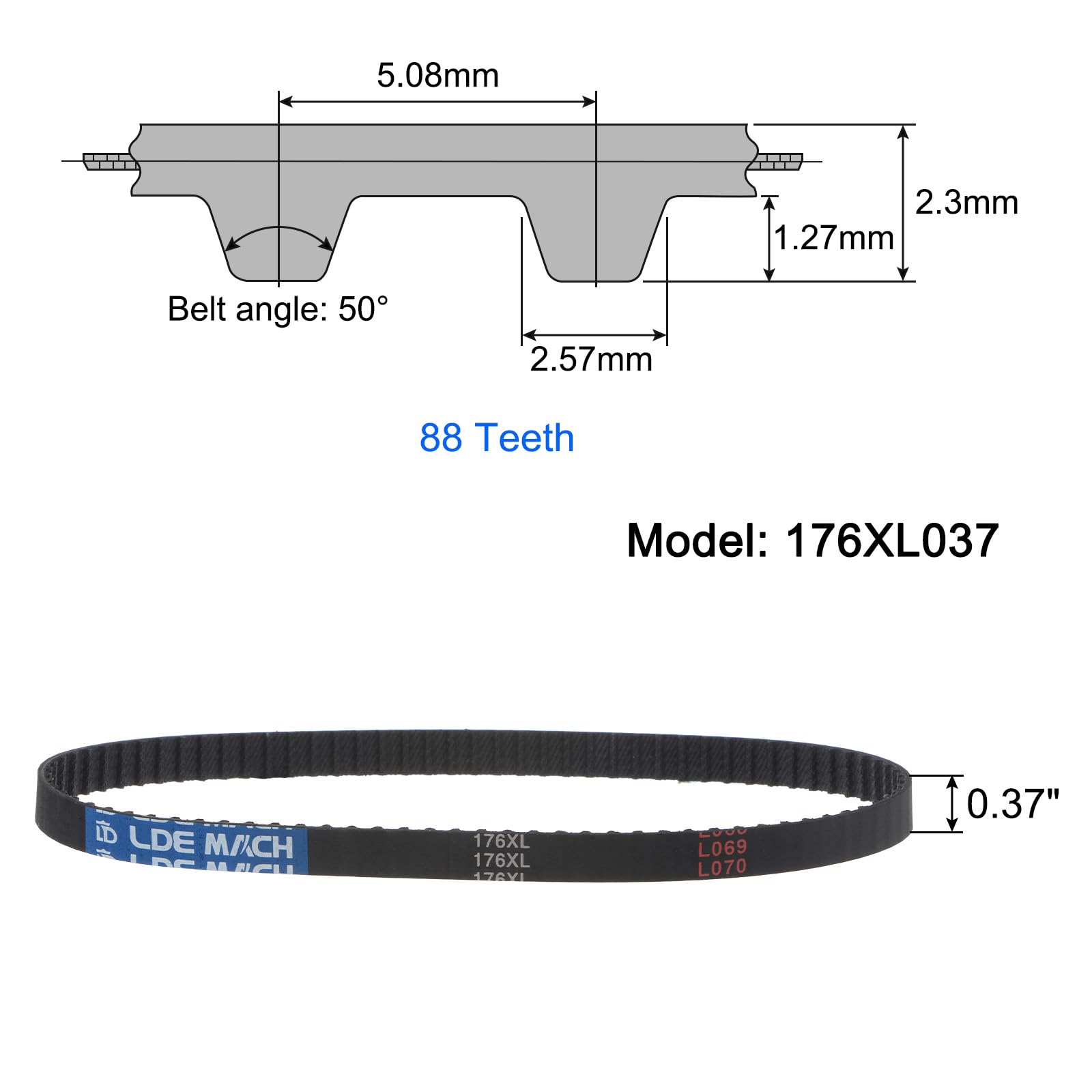uxcell 176XL 037 Timing Belt - 88 Teeth Rubber Geared Cogged Belt, 0.37