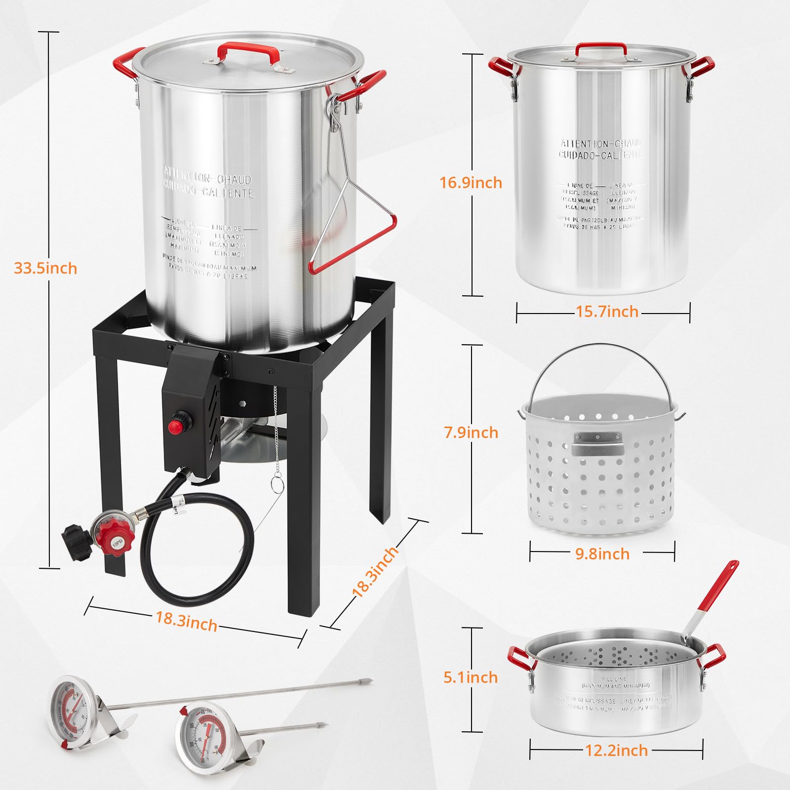 30 Qt Turkey Deep Fryer & 10 Qt Fish Fryer Kit - 38000 BTU Outdoor Propane Stove with Thermometer, Injector & Turkey Rack - Perfect for Thanksgiving, Seafood Boils, and Outdoor Cooking