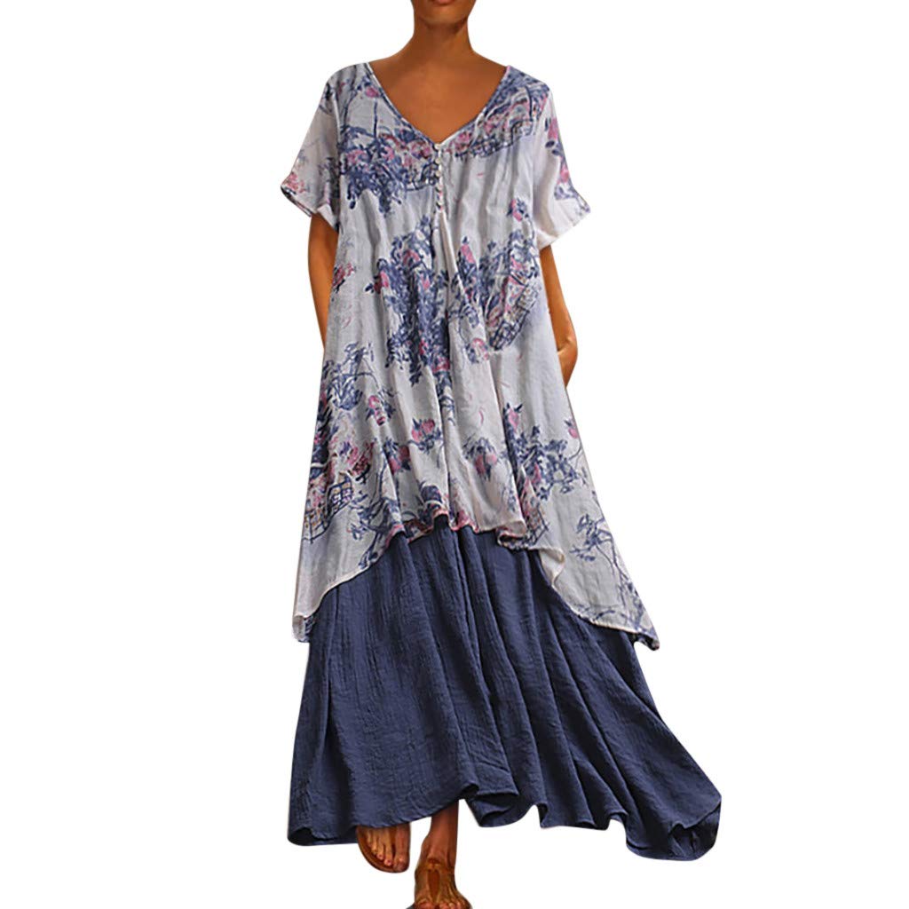 Plus Size Boho Dresses for Women - Long & Short Sleeve Crew Neck Summer Casual Maxi Tank Dress with Pockets | Beach Vacation, Outdoor Party & Daily Wear