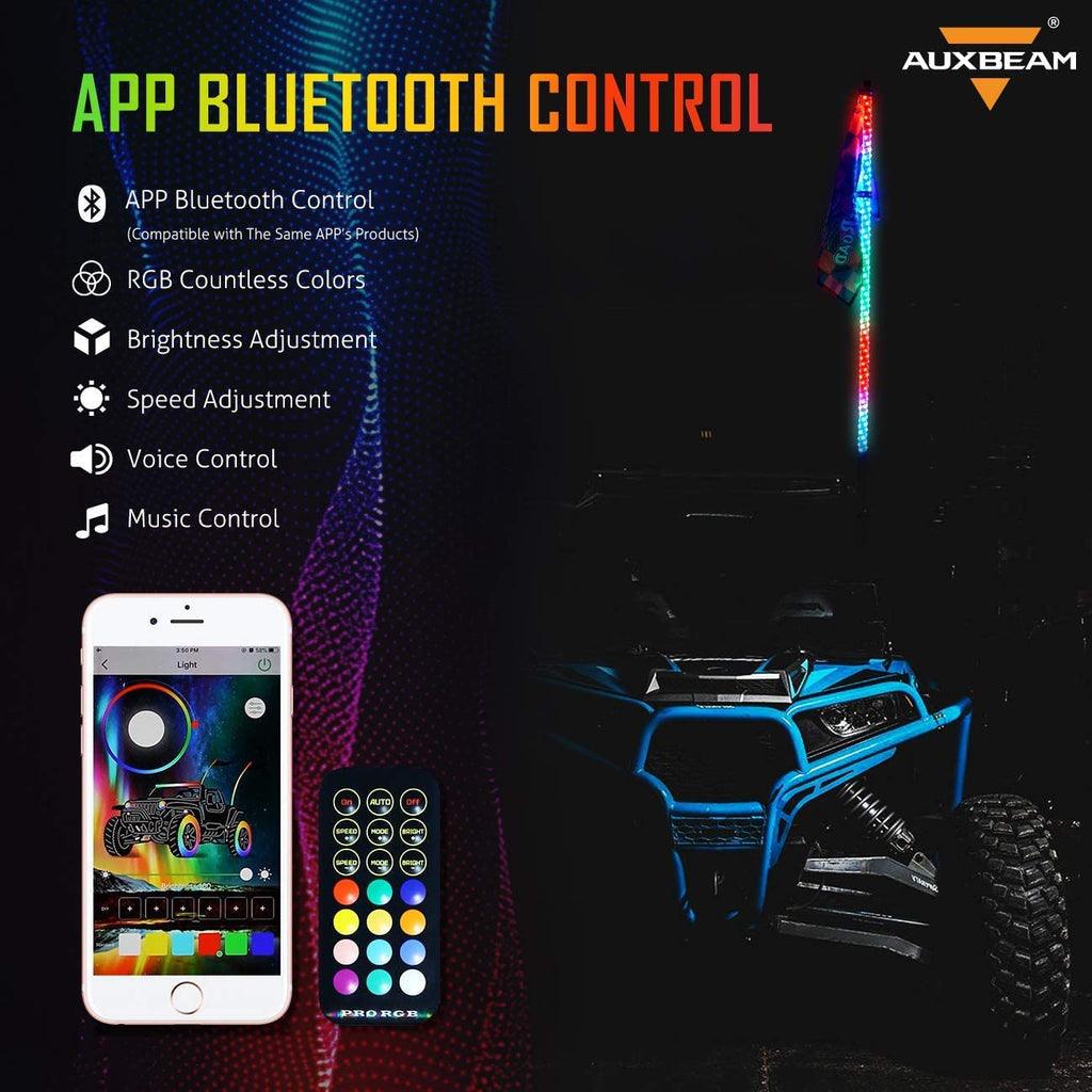 2Pcs 3FT RGB LED Whip Lights with Turn Signal & Brake Light + RGB LED Rock Lights Set - Bluetooth Controlled, Waterproof Off-Road Lighting for Jeep, Truck, ATV, UTV, Motorcycle - Perfect for Night Riding, Car Shows & Off-Road Adventures