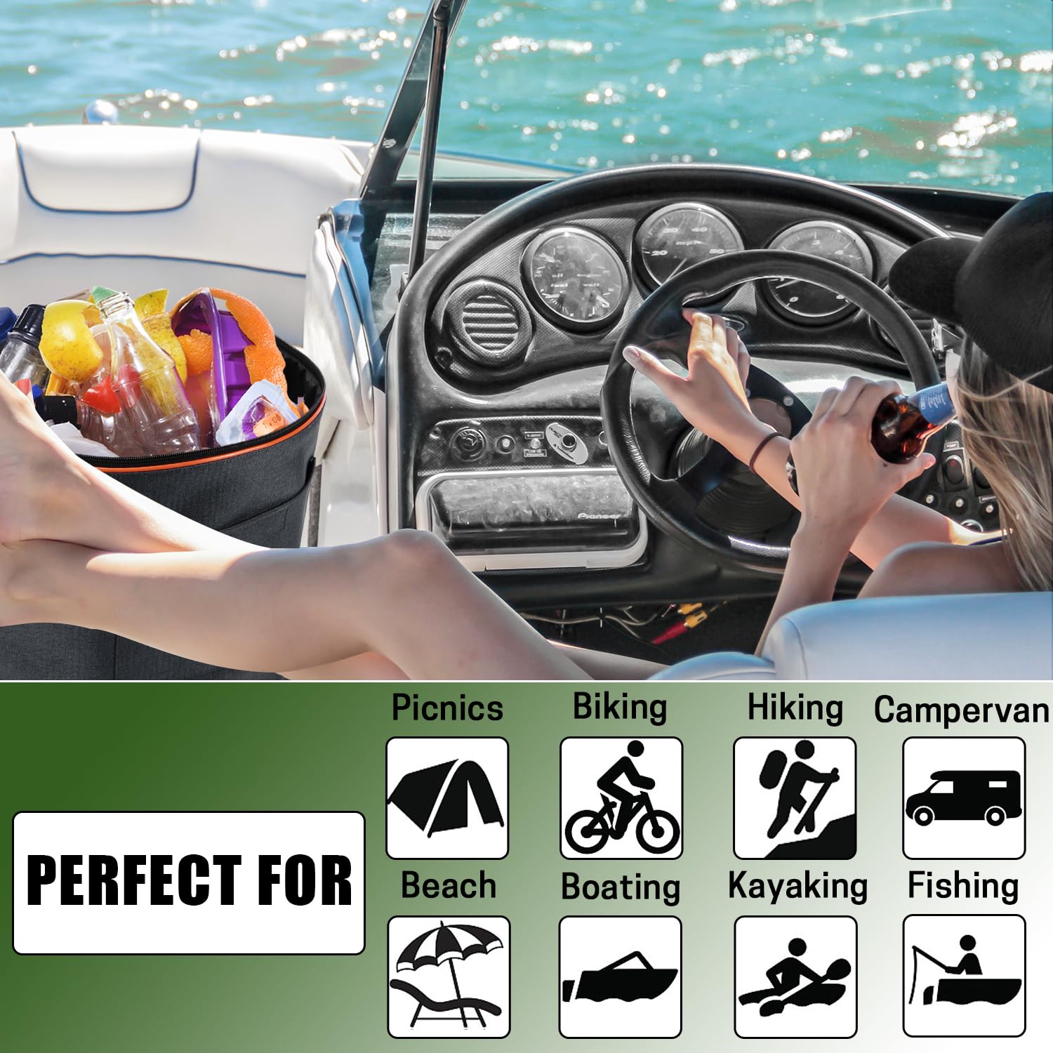 Portable Boat Trash Can - Waterproof Marine Garbage Bin for Boating, Sailing, Fishing & Camping | Reusable Storage Bag for Deck, Dock & RV Use
