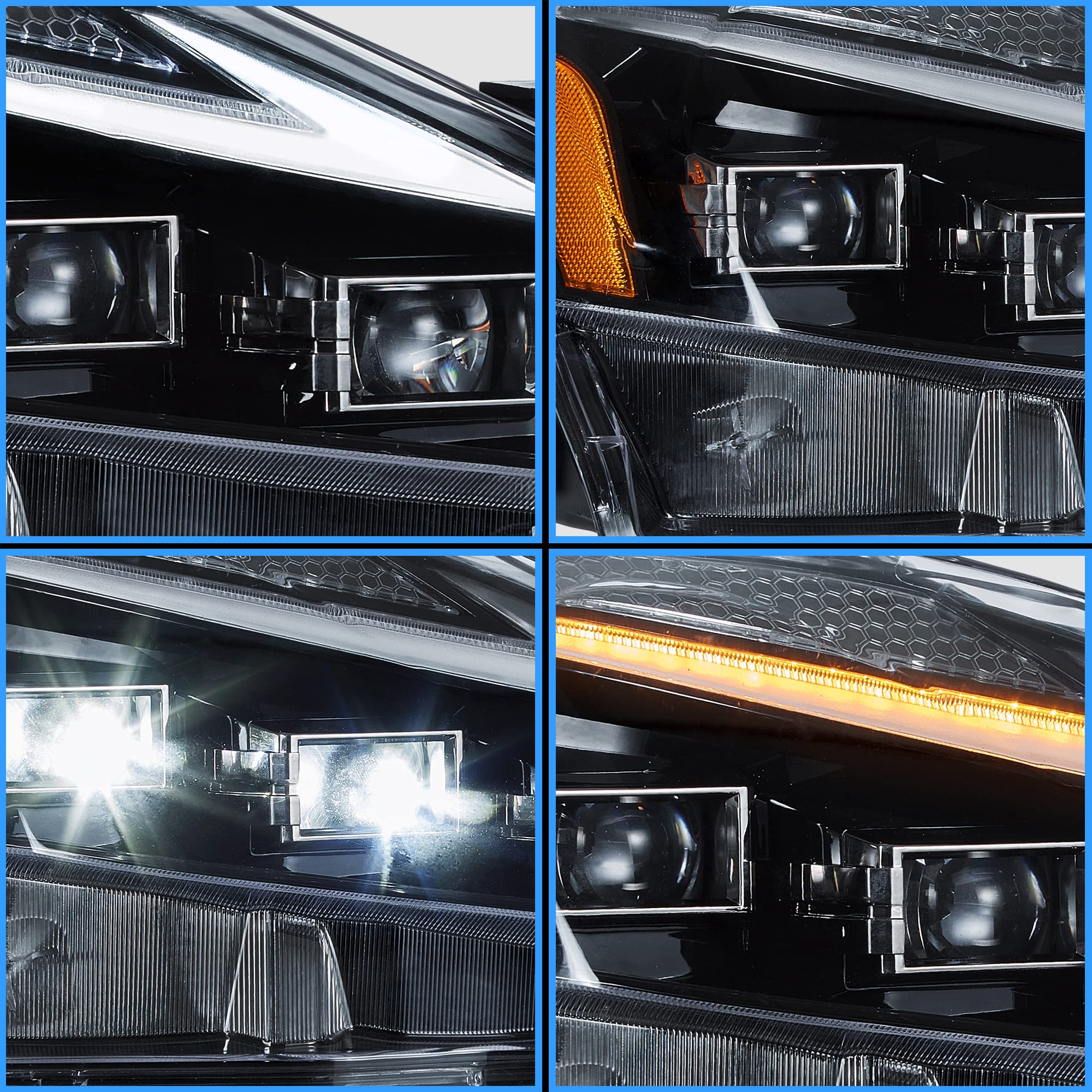 VLAND LED Projector Headlights for Lexus IS250/IS350 2006-2014 - Blue Lighting & Turn Signal for Night Driving