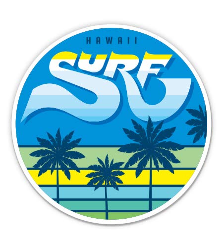 Hawaii Surf Vinyl Sticker - 3 Inch Waterproof Decal for Car, Laptop, Water Bottle, Phone - Perfect for Beach Lovers & Outdoor Adventures