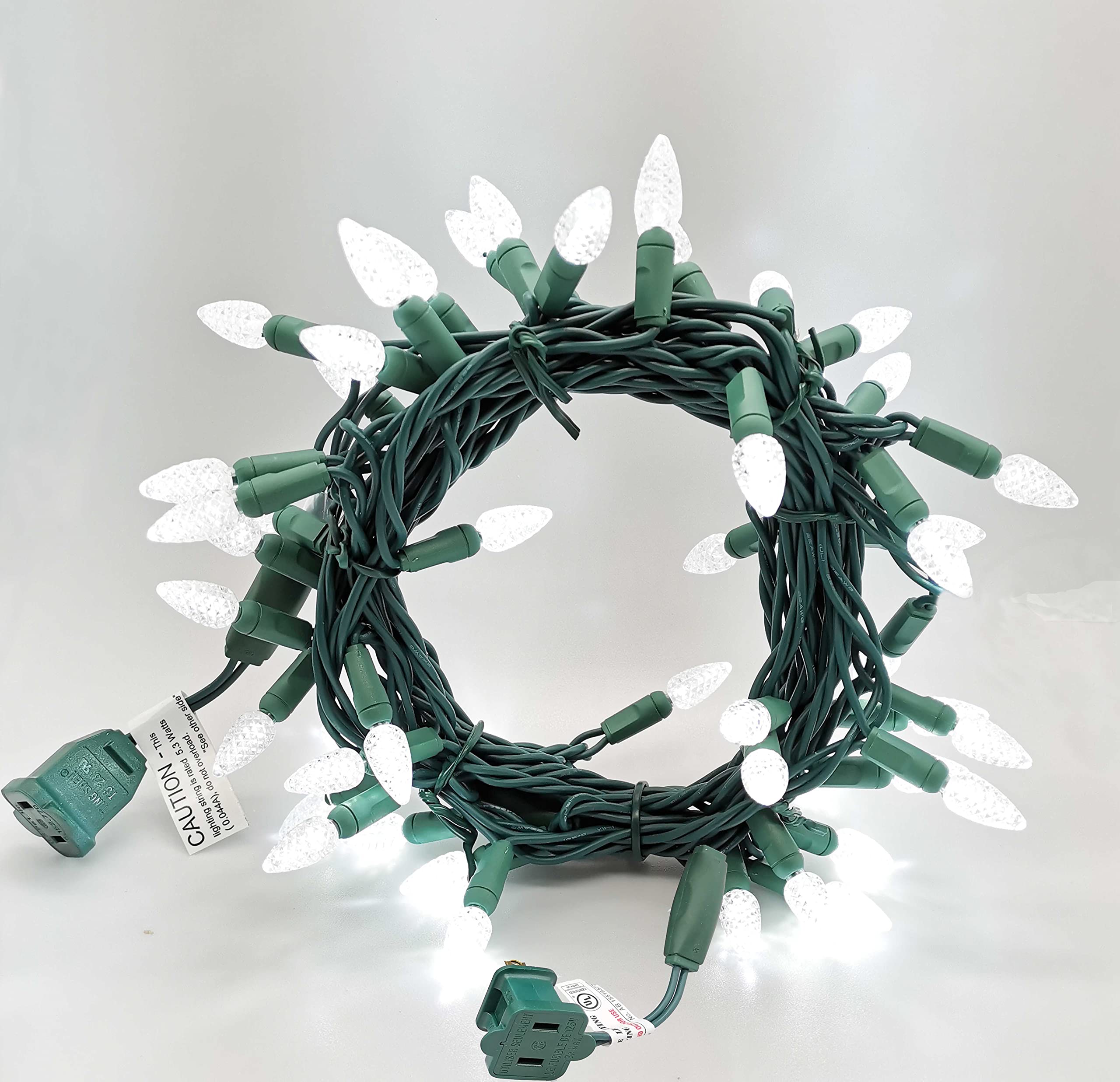 50 Cool White LED Christmas String Lights - 17FT Green Wire, 120V UL Certified for Indoor & Outdoor Holiday Decor - Perfect for Trees, Pathways, and Party Decorations (C3 Bulbs)
