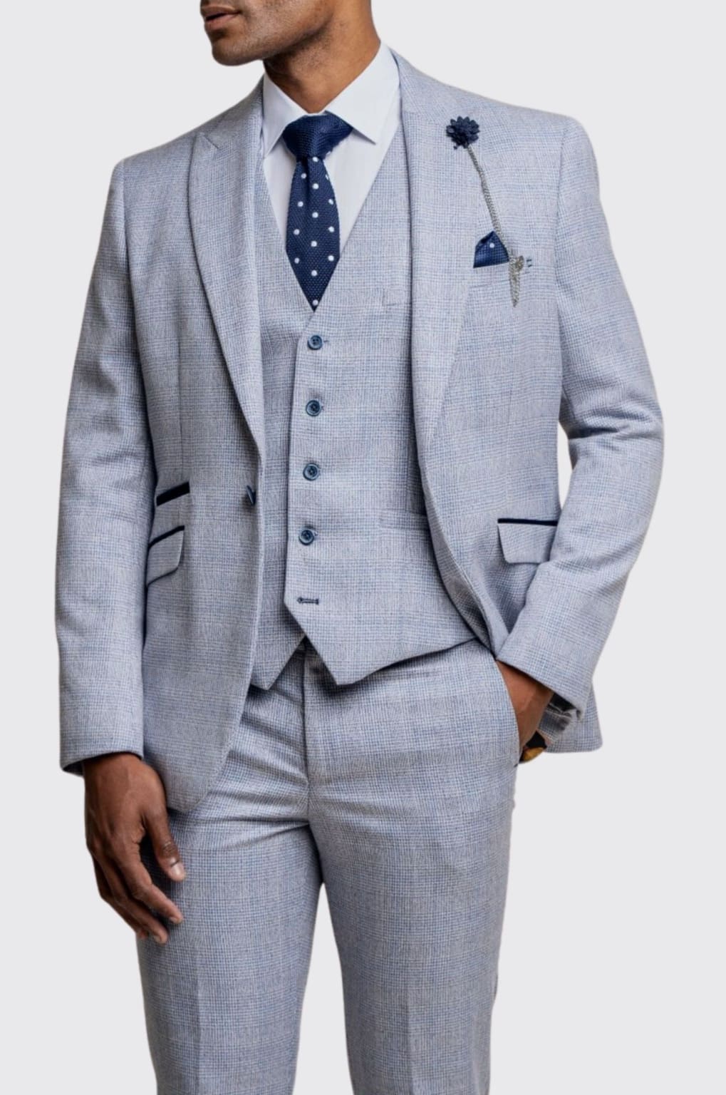 Cavani Caridi Men's Sky Blue 3 Piece Slim Fit Suit | Formal Business Attire | Wedding, Office & Special Occasion Wear
