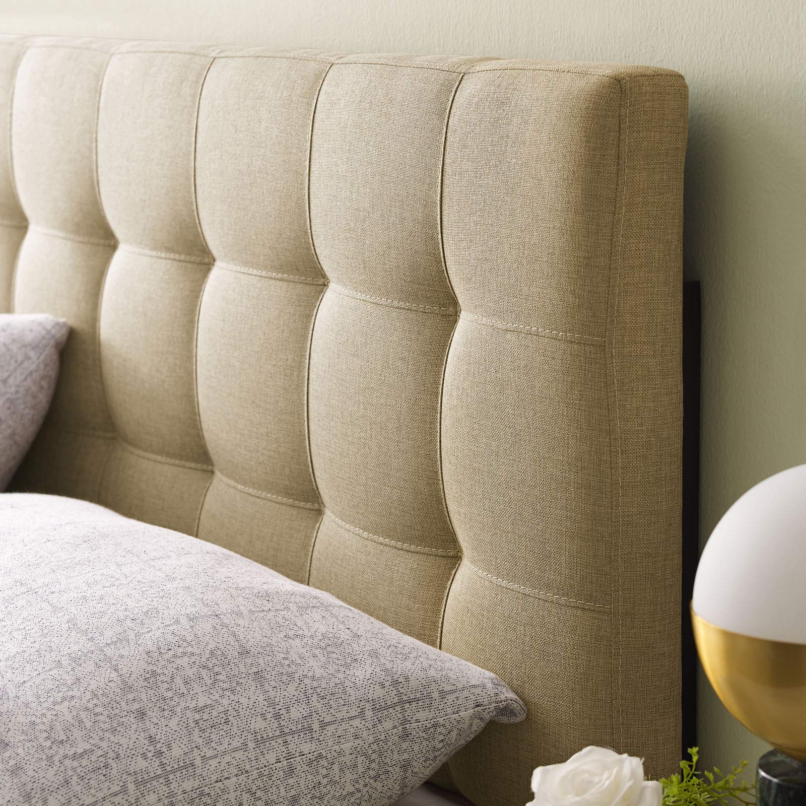 Modway Lily Tufted Linen Fabric Upholstered King Size Headboard in Beige - Luxurious Bedroom Decor for Modern Master Suites & Guest Rooms