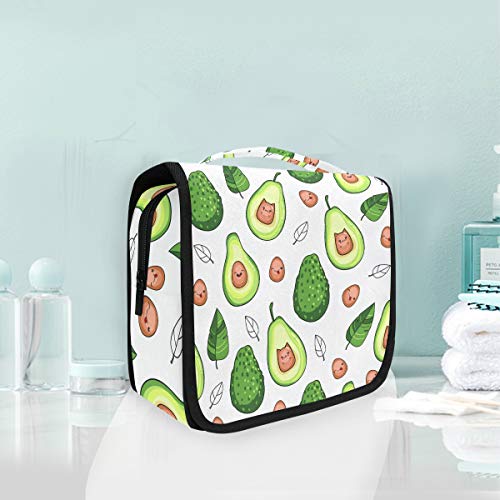 Cute Avocado Monster Makeup Bag - Portable Travel Cosmetic Organizer for Women, Girls | Hanging Toiletry Bag for Bathroom, Gym, Vacation & Daily Use
