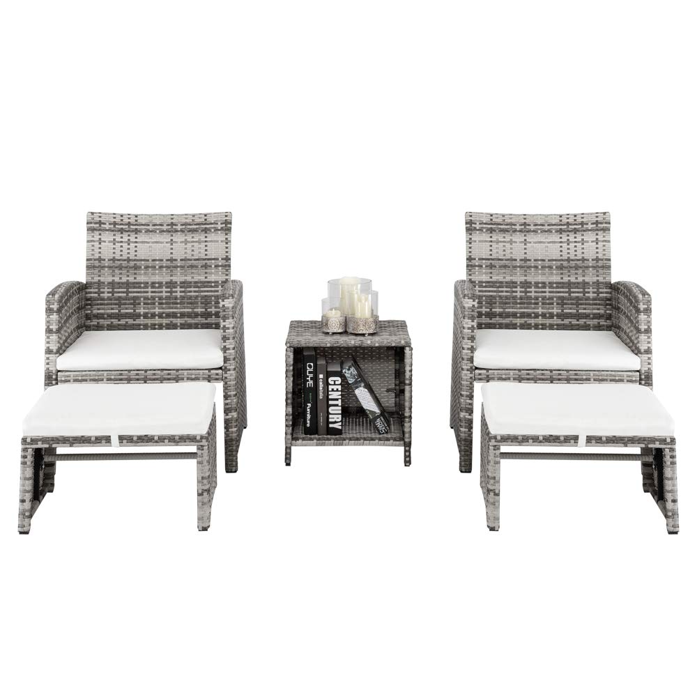 5-Piece Wicker Patio Furniture Set - All-Weather Rattan Outdoor Sofa with Cushions, Ottoman & Coffee Table - Perfect for Lawn, Poolside, Balcony & Backyard Conversations (Beige)