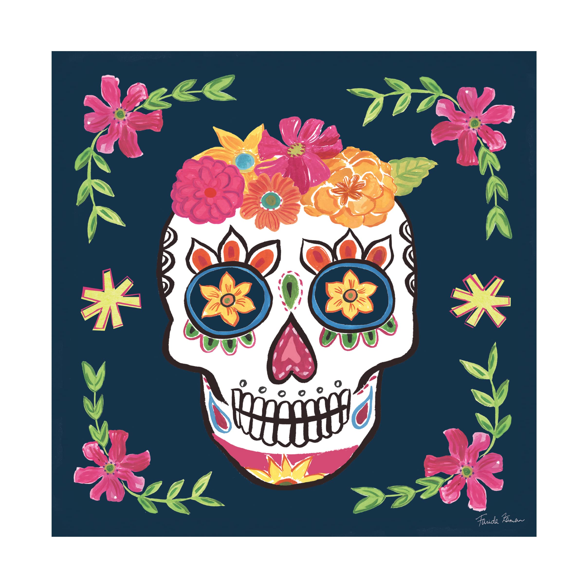 Trademark Fine Art 'Day of the Dead II' Canvas Wall Art by Farida Zaman - Vibrant Mexican Folk Art for Home Decor, Office & Gifts