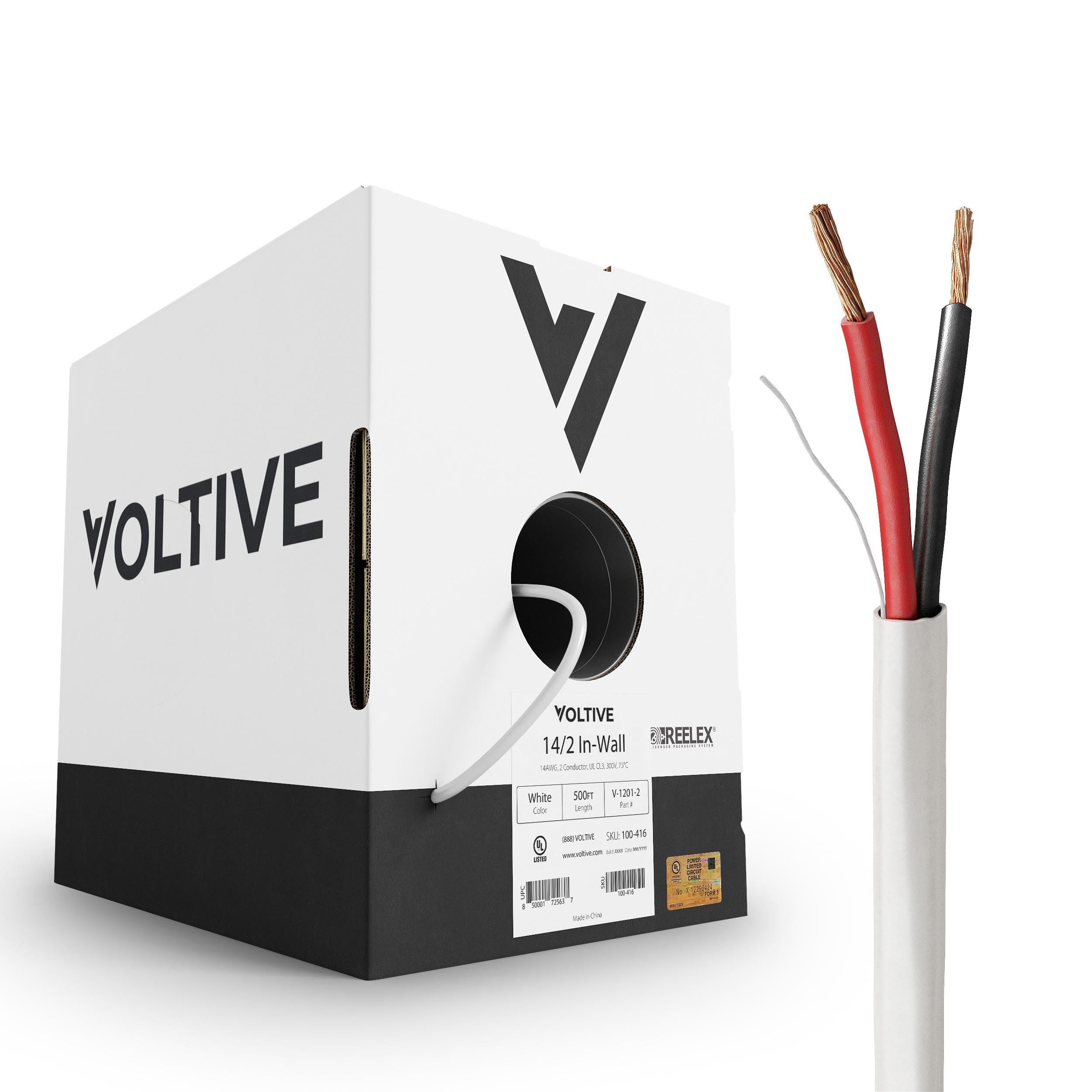 Voltive 14/2 Speaker Wire - 14 AWG 2 Conductor Oxygen-Free Copper (OFC) Cable - 500ft Bulk Spool - UL Listed CL2/CL3 In-Wall Rated - Perfect for Home Theater, Surround Sound & Professional Audio Installations