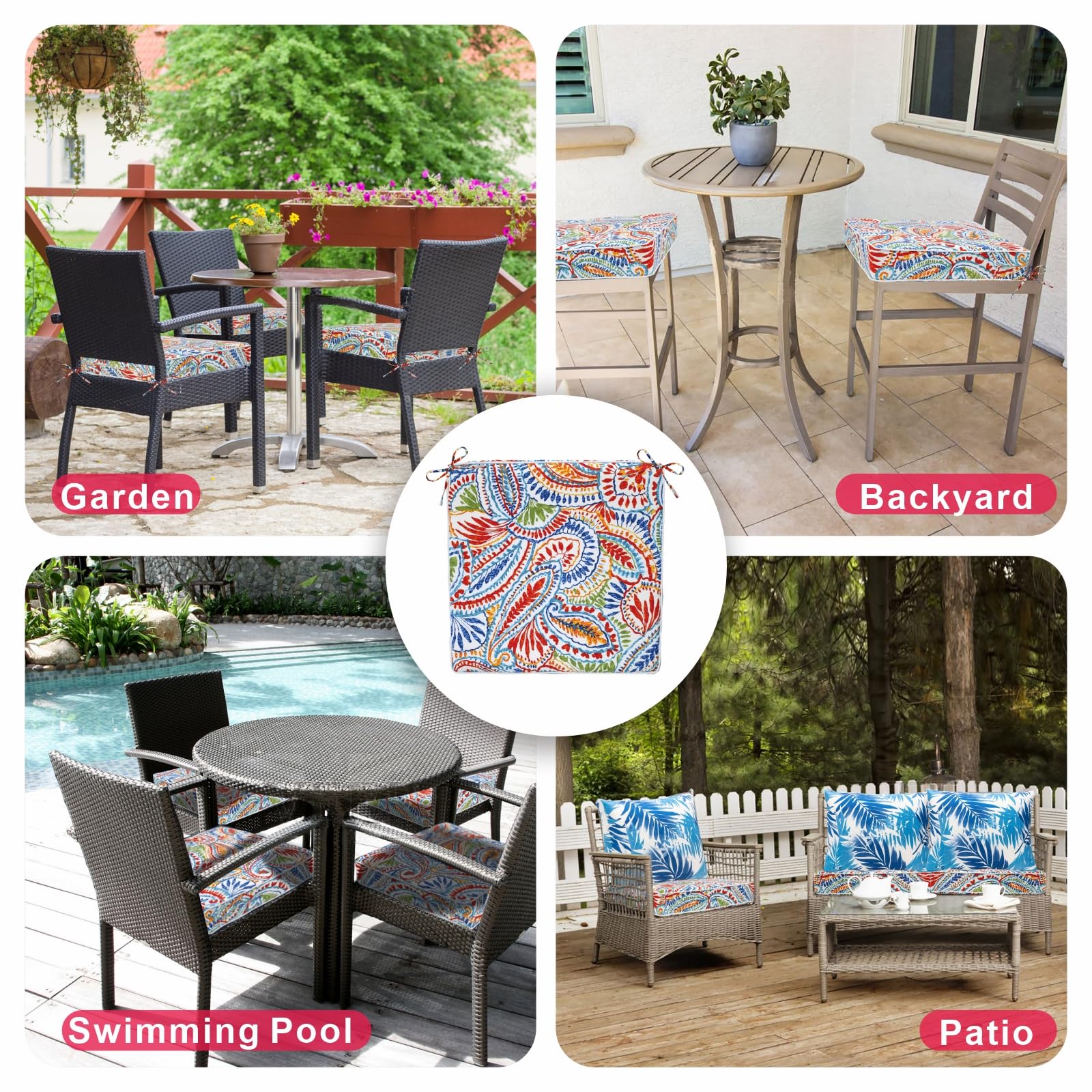 JMGBird Outdoor Patio Cushion Covers Set of 4 - Water Resistant, Washable Chair Seat Covers with Zipper (22x20x4 Inches) - Slip Replacement Furniture Covers for Garden Sofa, Couch & Indoor Use - Perfect for Backyard, Deck, and Poolside Relaxation