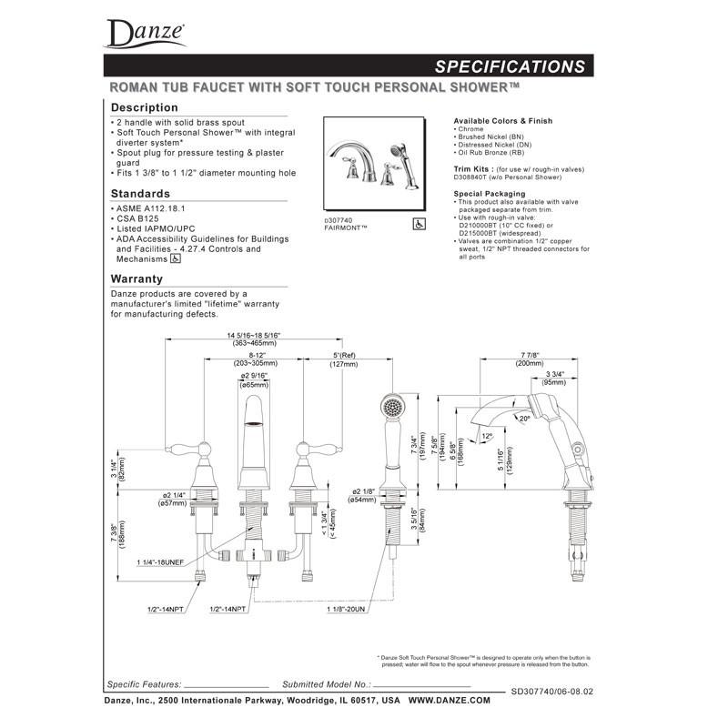 Danze Fairmont Oil Rubbed Bronze Roman Tub Filler Faucet with Sprayer & Rough-in Valve - Luxury Bathroom Fixture for Spa-Like Soaking Experience