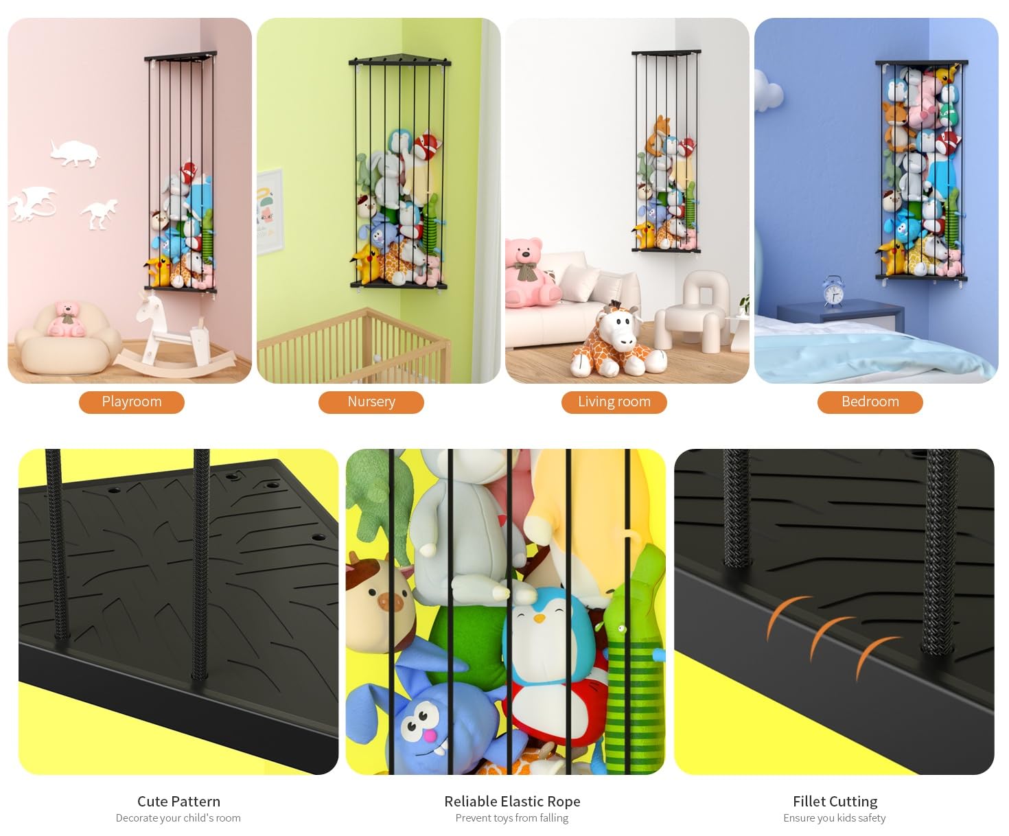 **Patented Adjustable Stuffed Animal Storage Shelf Organizer - Space-Saving Corner Wall Plush Toy Holder for Nursery, Playroom, Bedroom & Kids Room (Space Black, Standard) - Perfect for Organizing Stuffed Animals, Toys & Decor**