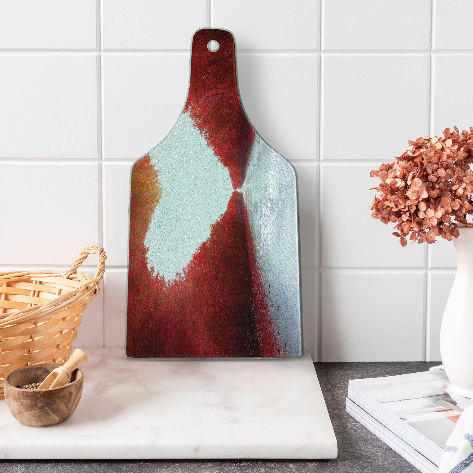 Ambesonne Love Themed Tempered Glass Cutting Board - Autumn Forest Landscape Art with Wine Bottle Shape - Decorative Serving Board for Kitchen, Dining & Gifts - Perfect for Cheese, Charcuterie & Wine Pairing