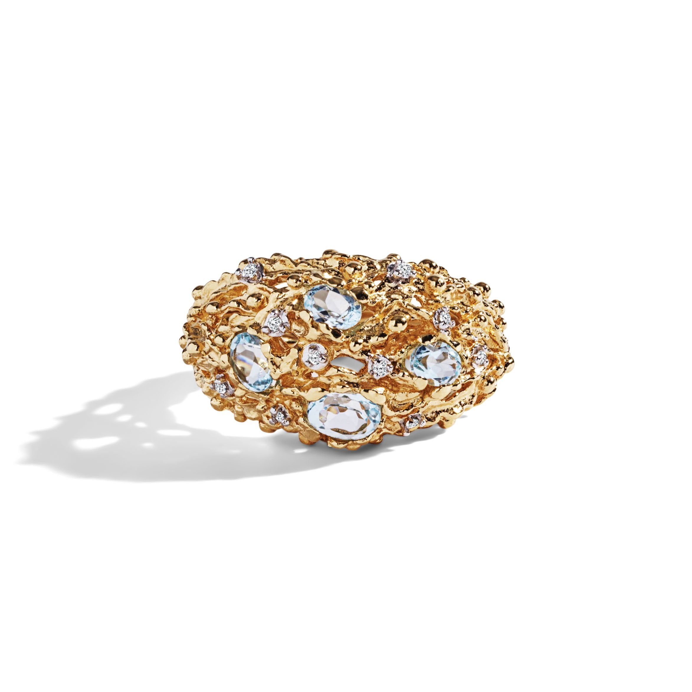 Ocean Caged Ring with Genuine Blue Topaz & Diamonds - Elegant Jewelry for Women, Perfect for Weddings, Anniversaries & Special Occasions