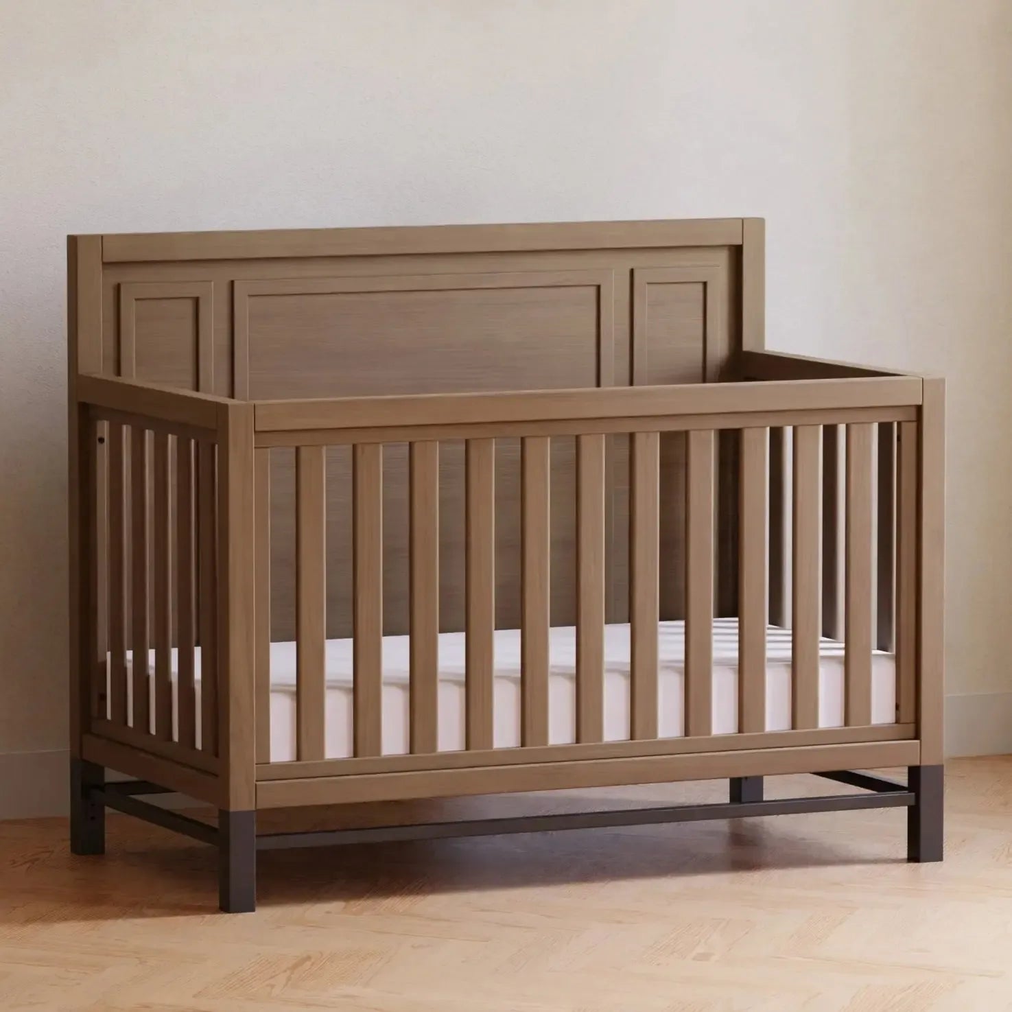 Monogram by Namesake Newbern 4-in-1 Convertible Crib in Driftwood Finish – Nursery Essential for Baby to Toddler Transition