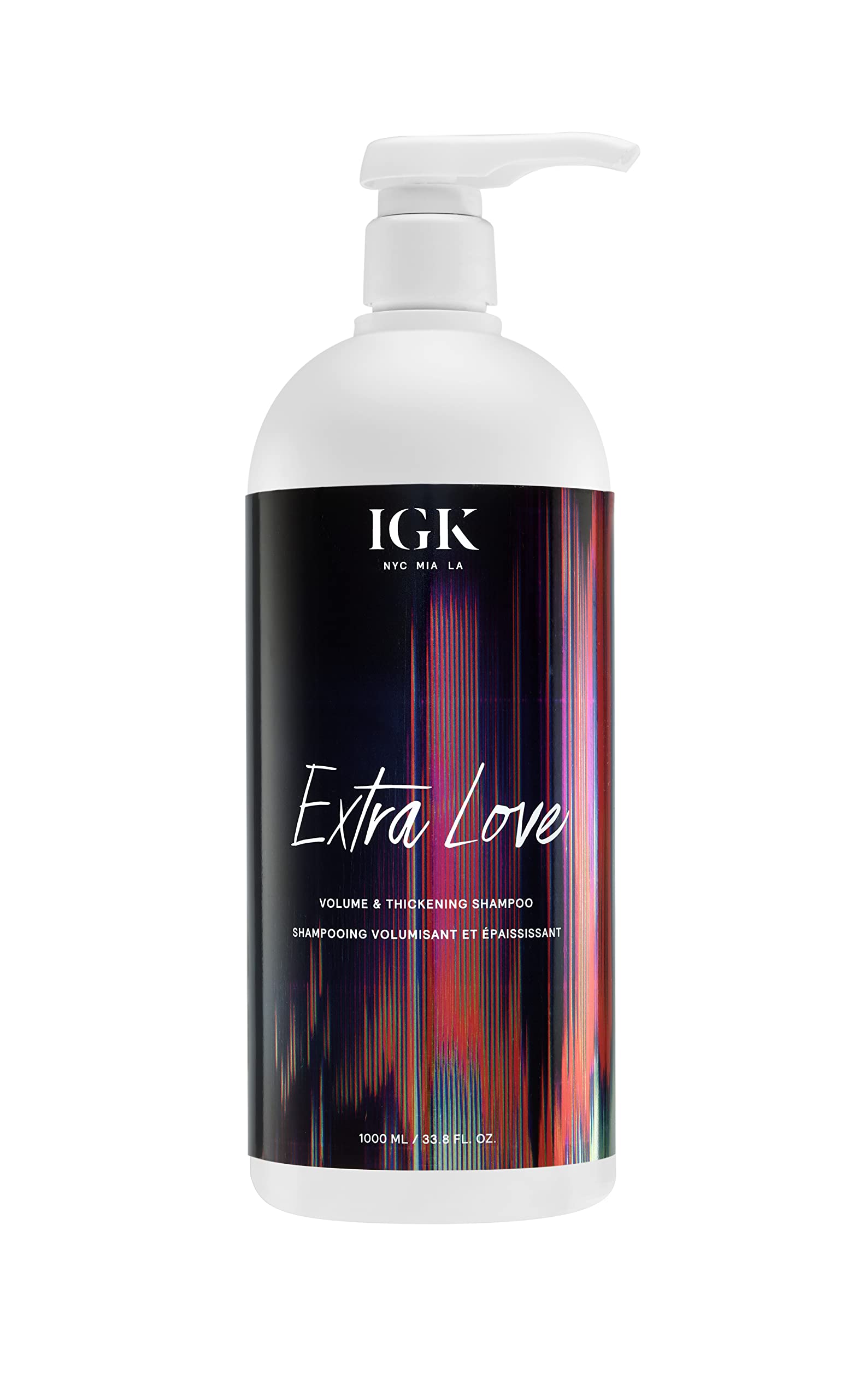 IGK Extra Love Volume Thickening Shampoo - 33.8oz Liter Size for Fine, Flat Hair - Adds Body & Fullness for Daily Use at Home or Salon