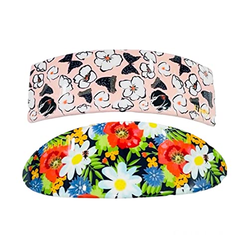 Bakefy 2-Piece Large French Barrettes for Women with Fine Thick Hair - Classic Wide Curved Celluloid Hair Clips, Ponytail Holder, Automatic Clasp Hairgrips - Perfect for Work, Parties, and Everyday Fashion Accessories