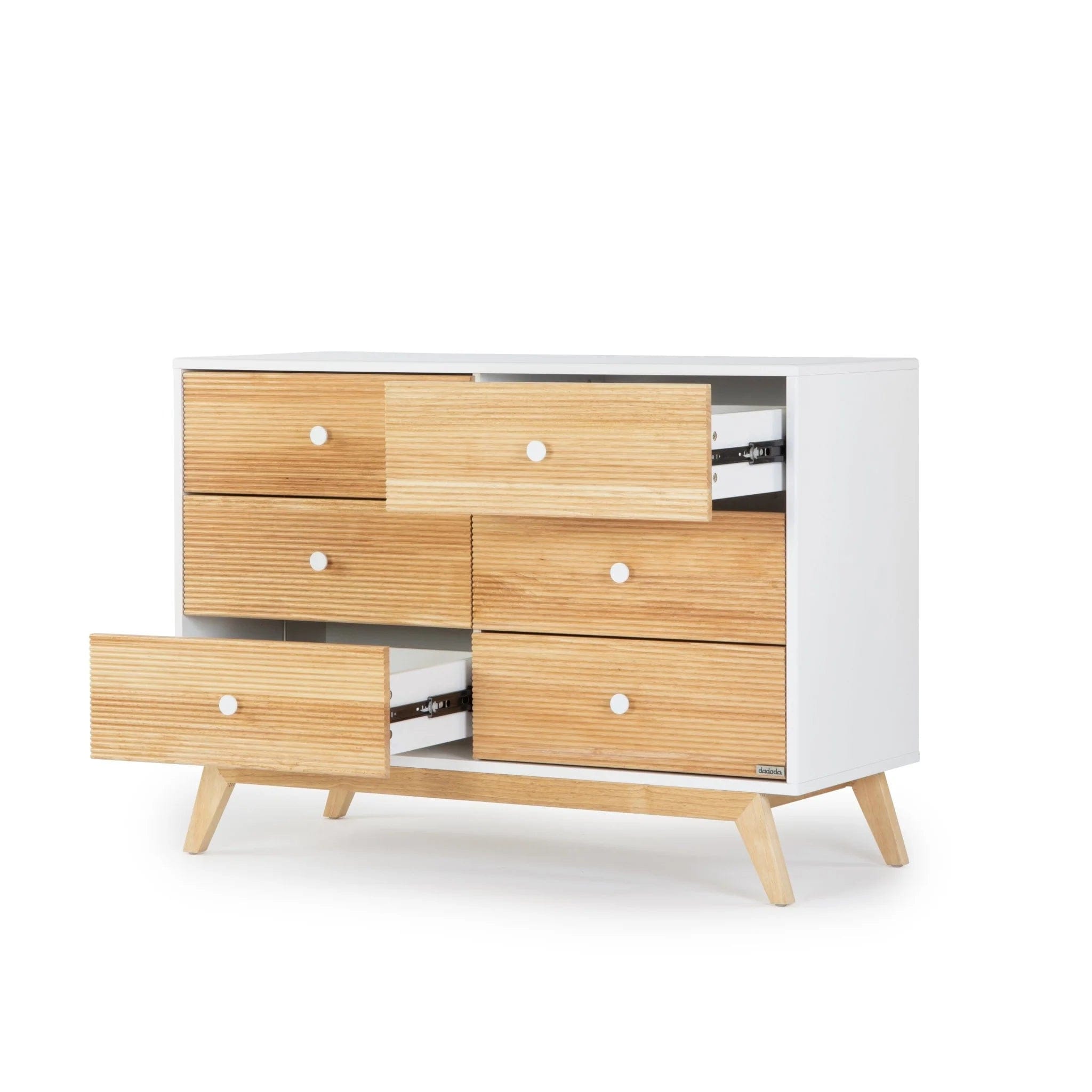 Dadada Merry 6-Drawer Dresser - White/Natural Wood Chest of Drawers for Bedroom, Nursery & Kids Room Storage - 2-Piece Set