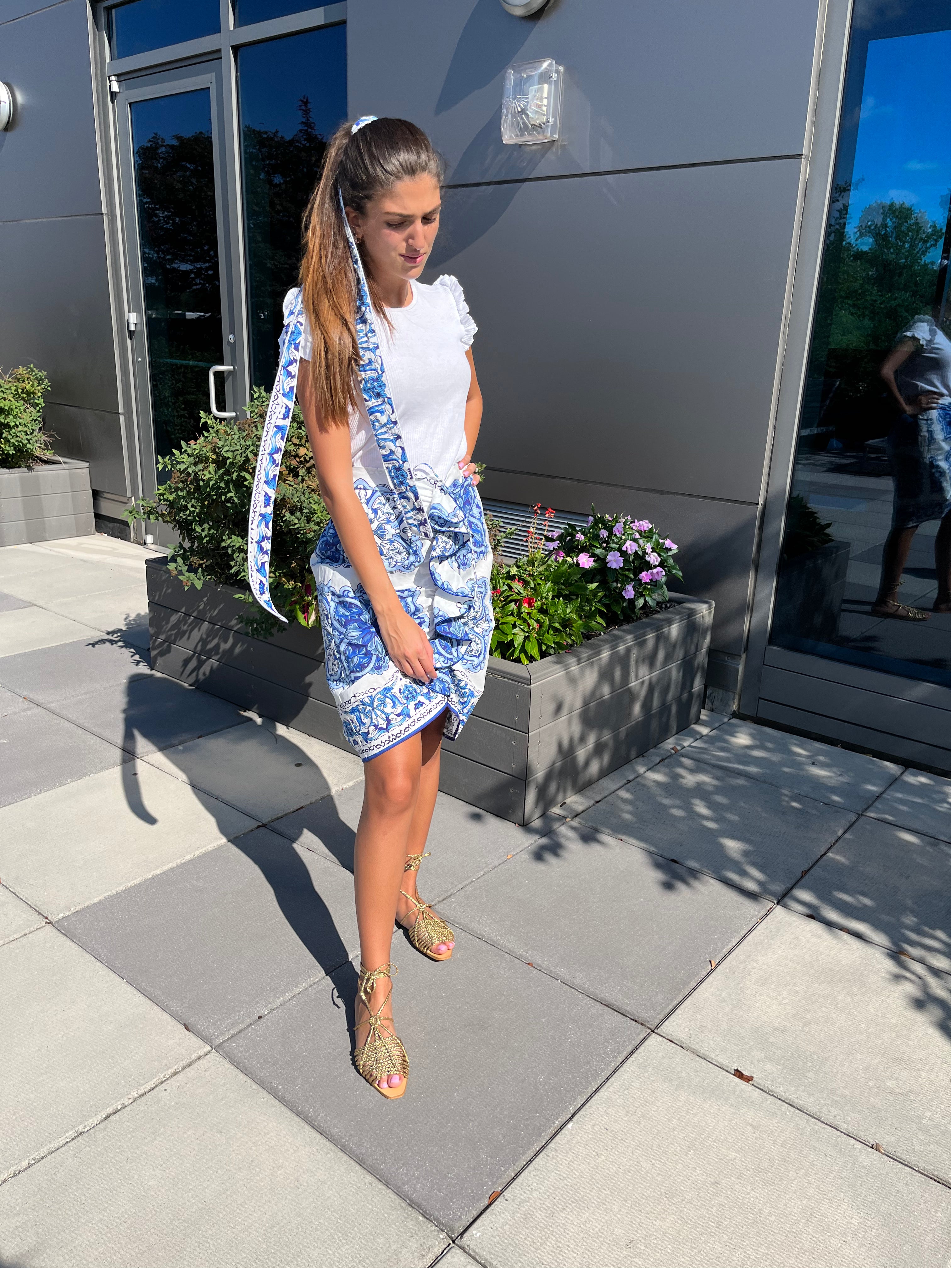 Stylish Blue and White Ruffle Skirt for Women - Summer Floral Print A-Line Skirt - Perfect for Beach, Party & Casual Outfits