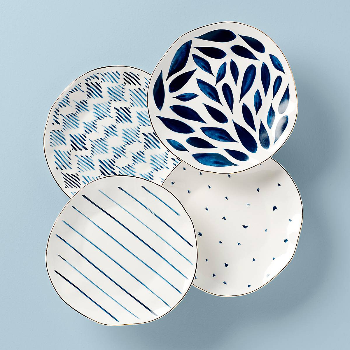 Blue Bay Dessert Plates Set of 4 - Elegant Ceramic Appetizer Dishes for Party, Wedding, Tea Time & Home Decor