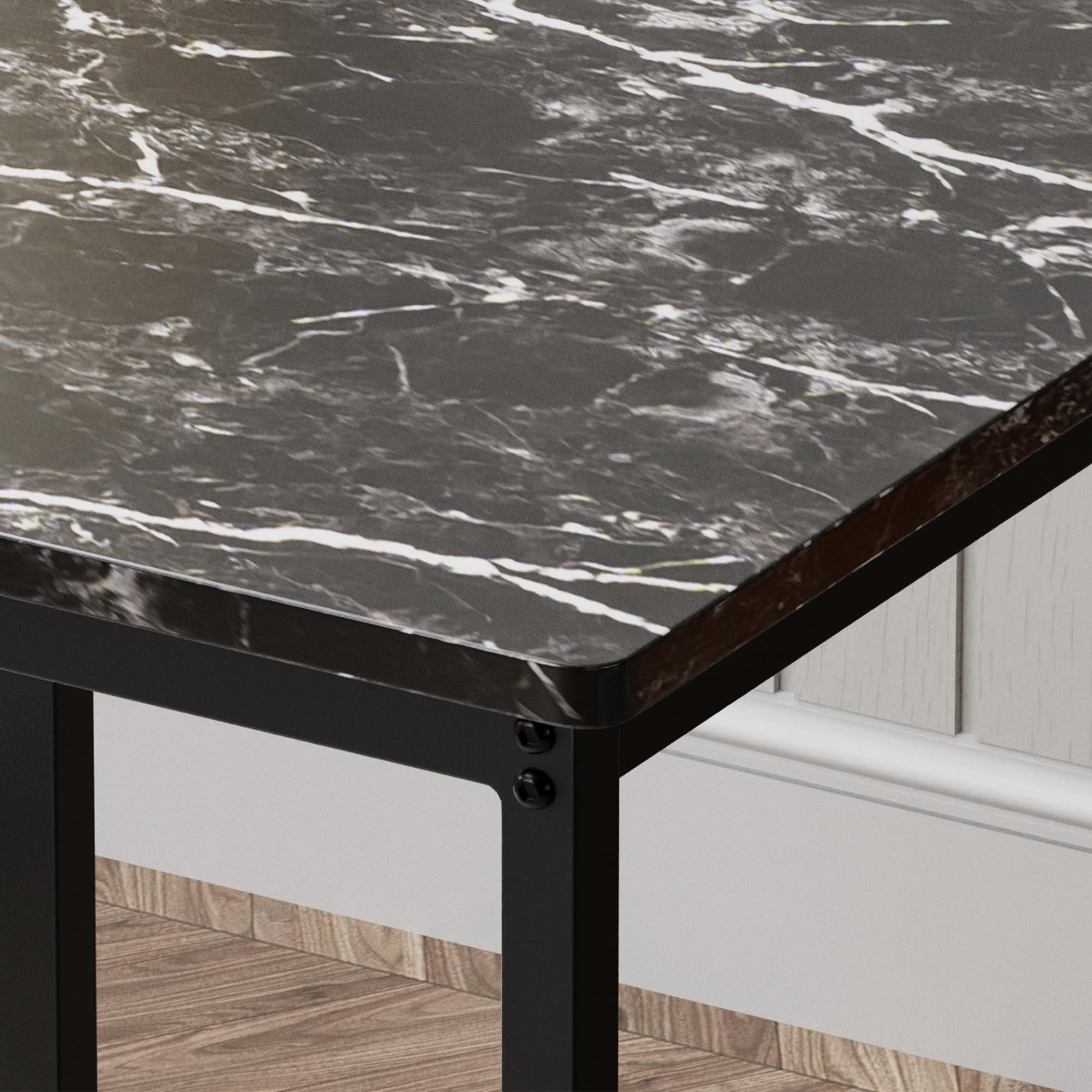 Square Bar Table - Small Kitchen Dining & Cocktail Table with Sturdy Metal Frame, High Top Pub Table for Parties, Space-Saving Narrow Design for Living Room, Kitchen, Bar - Marble Black Finish for Home & Office Use