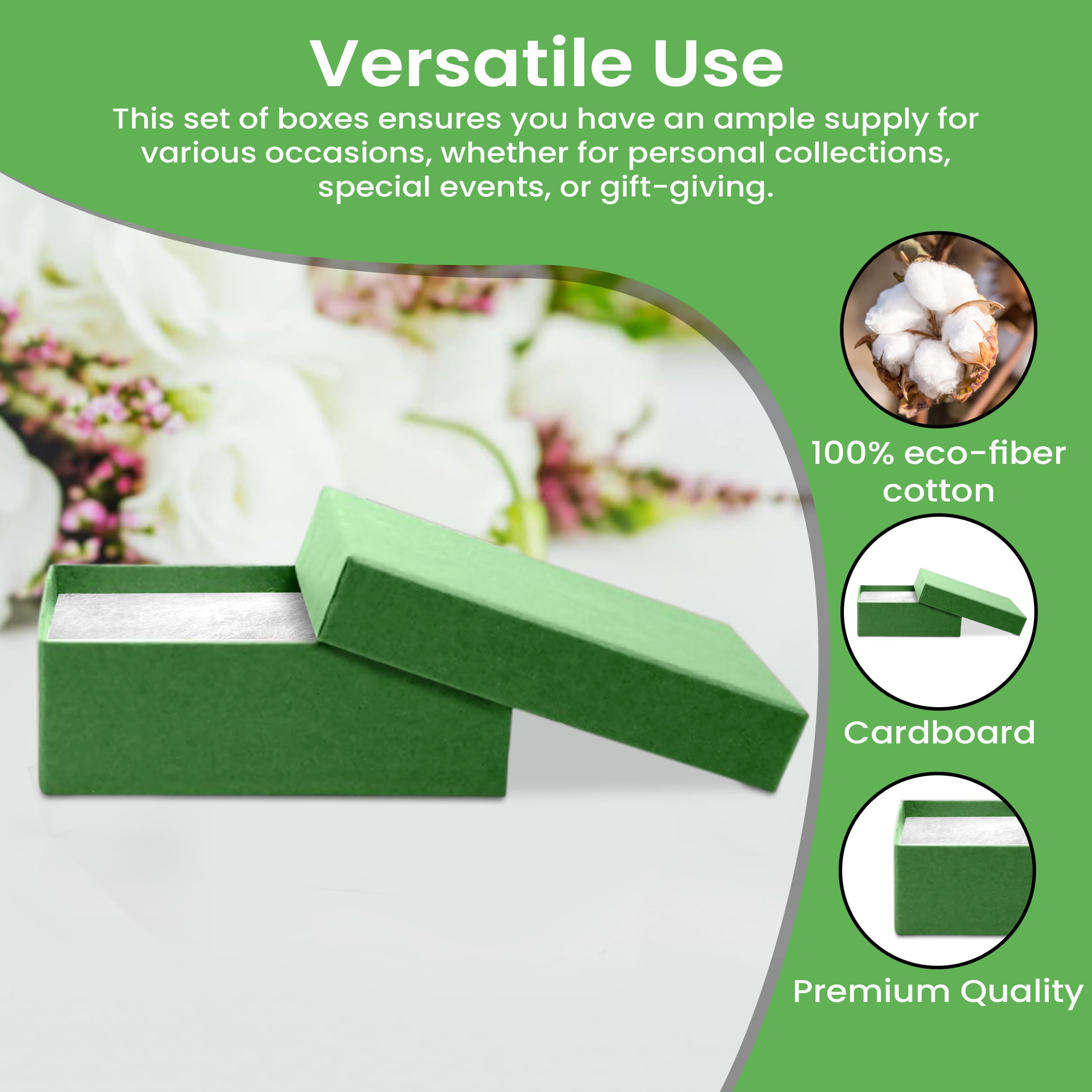 20 Pack 3x2.25x1 Inch Green Jewelry Gift Boxes with Cotton Filling & Lids - Premium Cardboard Jewelry Storage Box for Bracelets, Necklaces, Rings, Earrings - Made in USA | Perfect for Wedding Favors, Birthday Gifts & Jewelry Display
