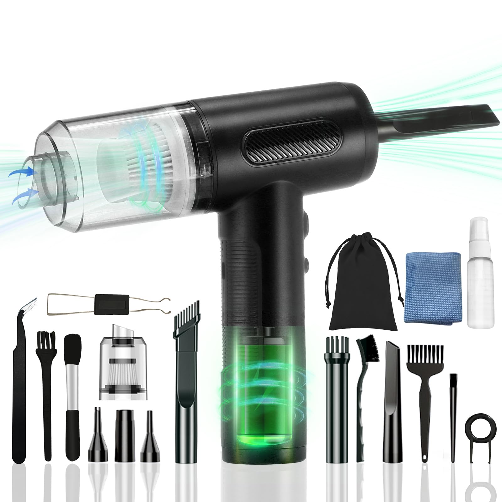 Electric Air Duster for PC Cleaning - 6000mAh Rechargeable Battery with 3 Adjustable Speeds, Includes Keyboard Cleaning Brush & USB Quick Charge | Perfect for Computer, Laptop, Car, Office & Home Cleaning