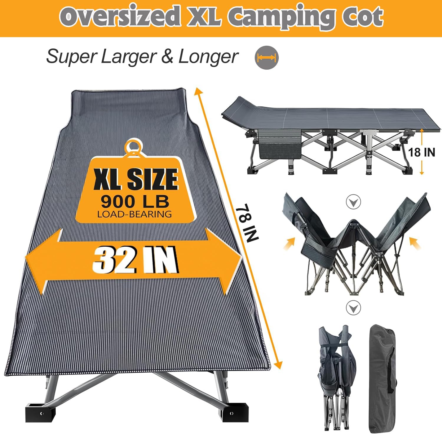 H&ZT Oversized Adult Camping Cot with Mattress - Portable Folding Bed for Guest, Travel & Outdoor Sleeping - Heavy Duty Rollaway Cot for Camping, Home Use & Emergency Situations