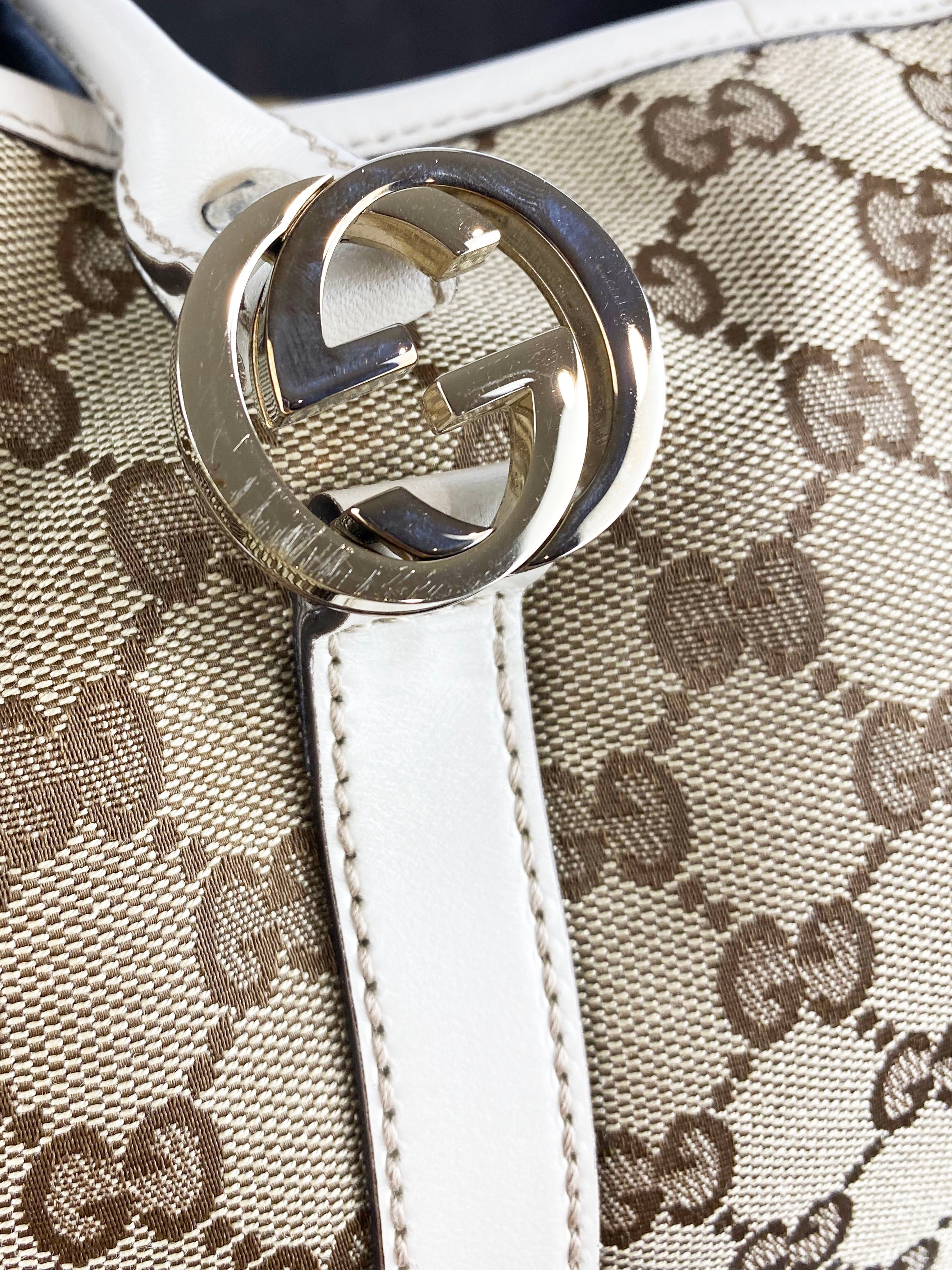 Gucci White Monogram Tote Bag for Women - Luxury Designer Handbag for Work, Travel & Everyday Use